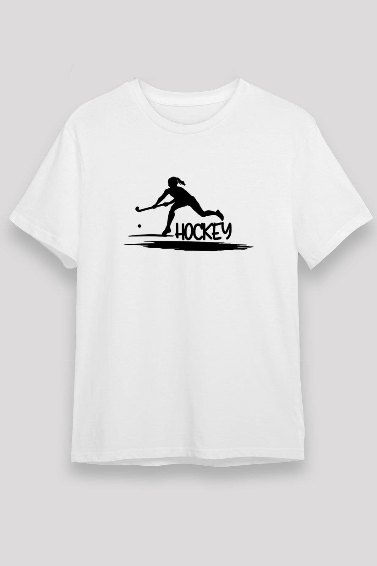 Çim Hokeyi Baskılı Unisex Beyaz Tişört - Tshirt
