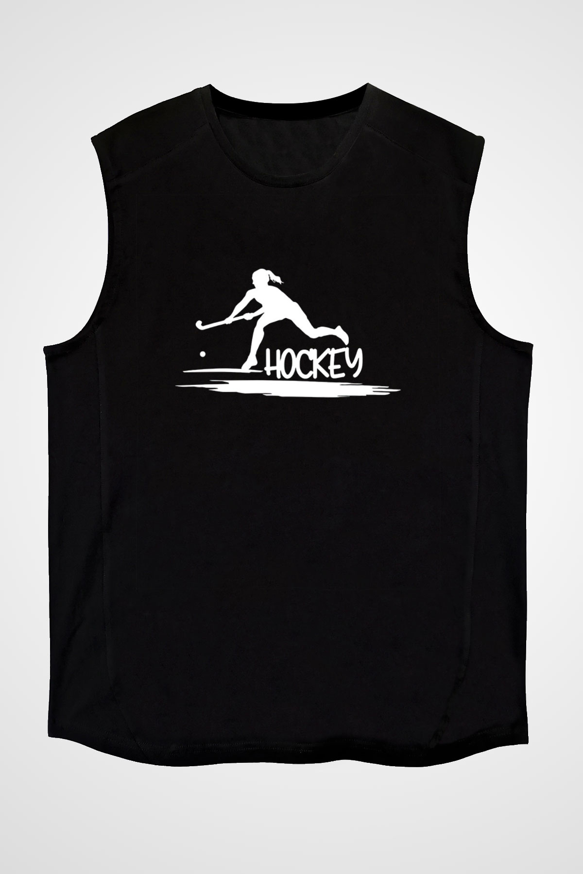 Çim Hokeyi - Field Hockey Baskılı Unisex Siyah Kolsuz Tişört