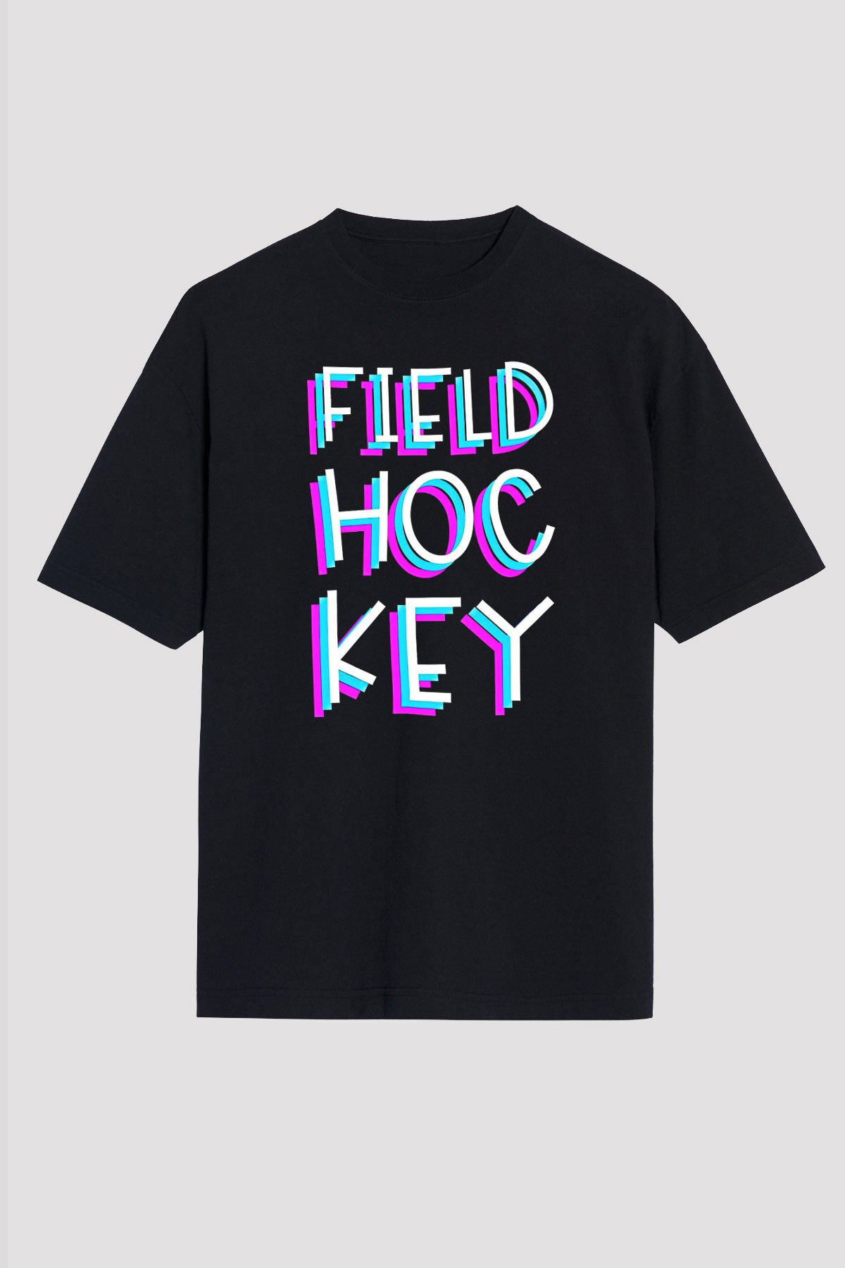 Çim Hokeyi - Field Hockey Baskılı Unisex Siyah Oversize Tişört