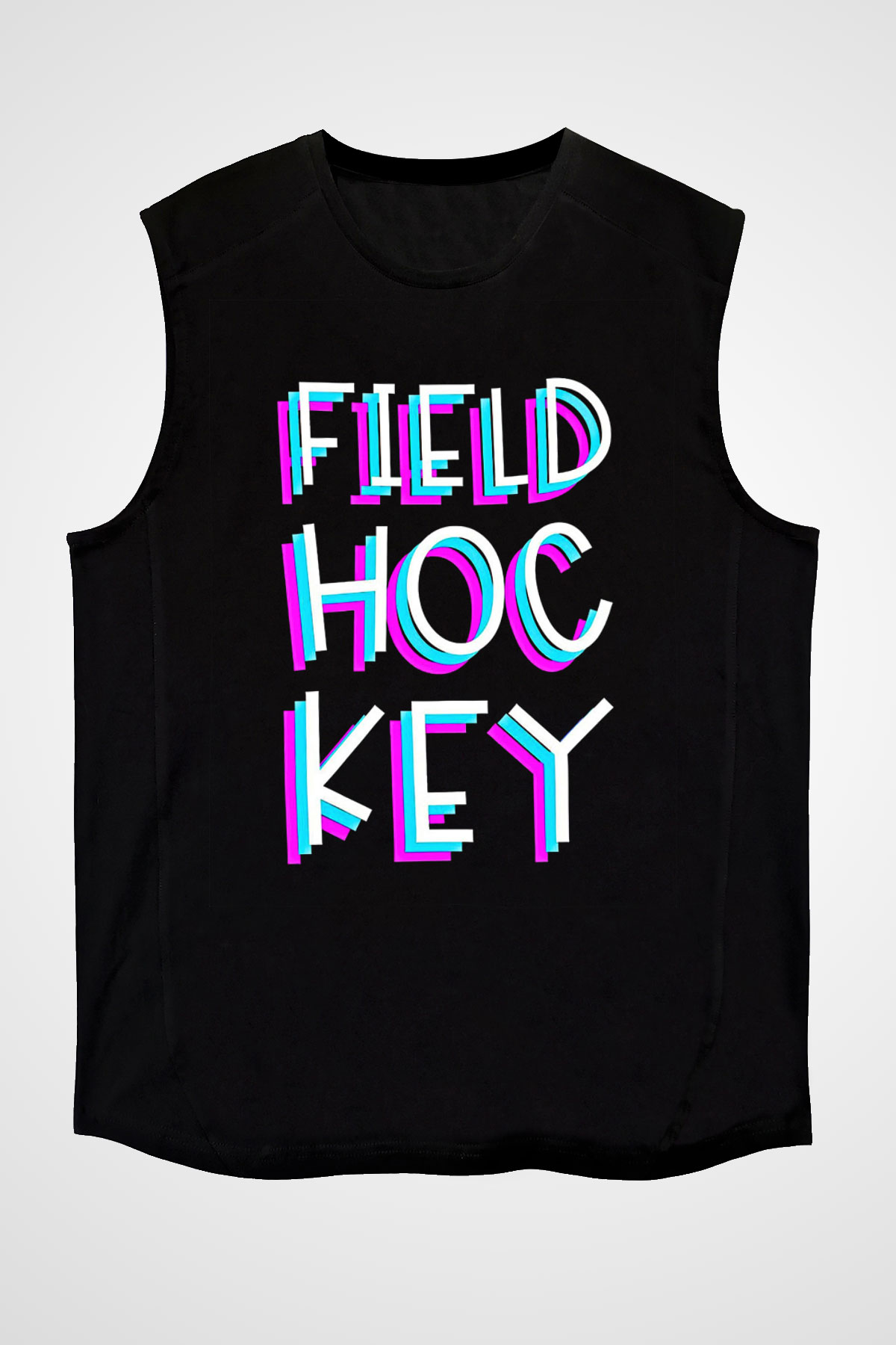 Çim Hokeyi - Field Hockey Baskılı Unisex Siyah Kolsuz Tişört