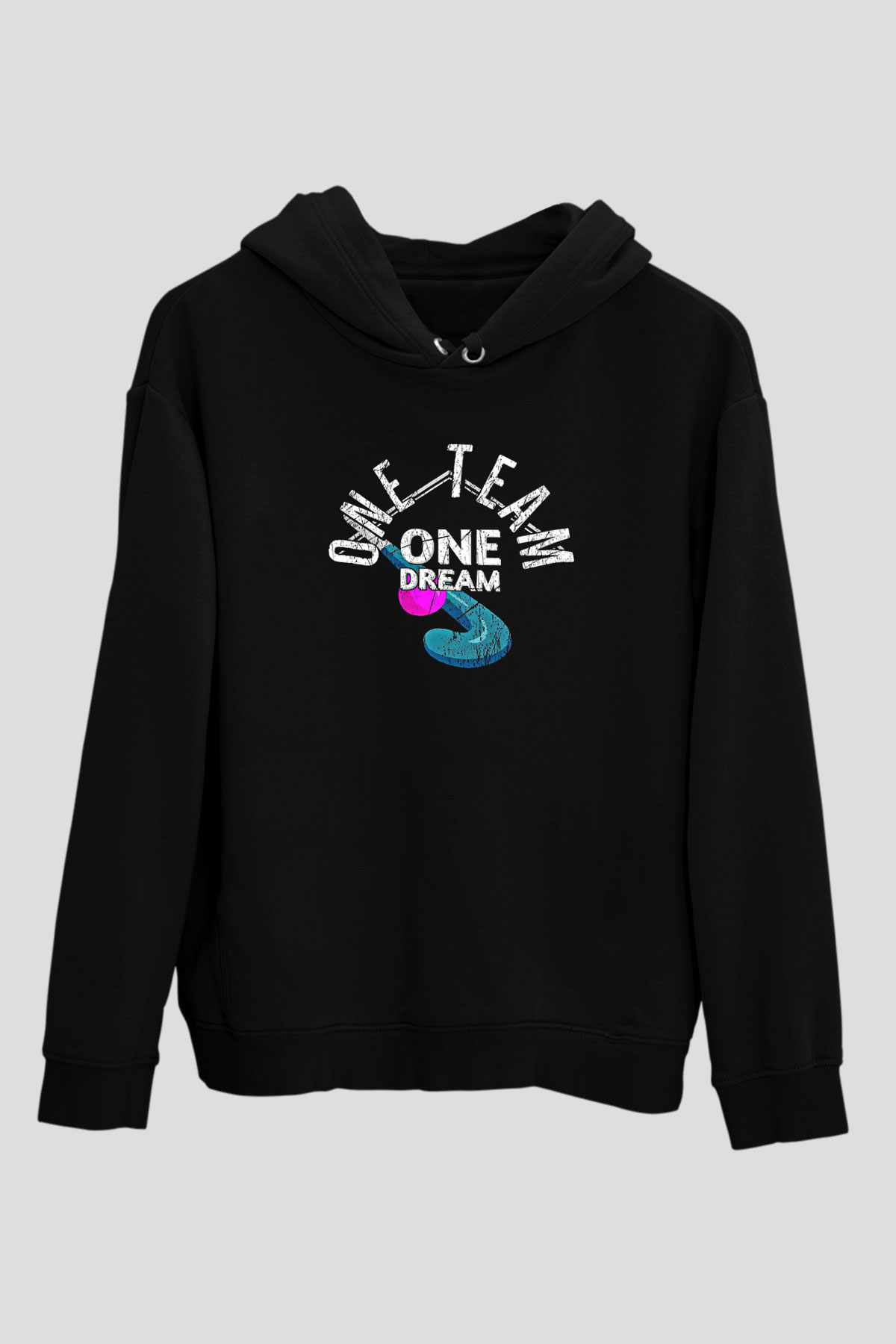 Çim Hokeyi - Field Hockey Baskılı Unisex Siyah Hoodie