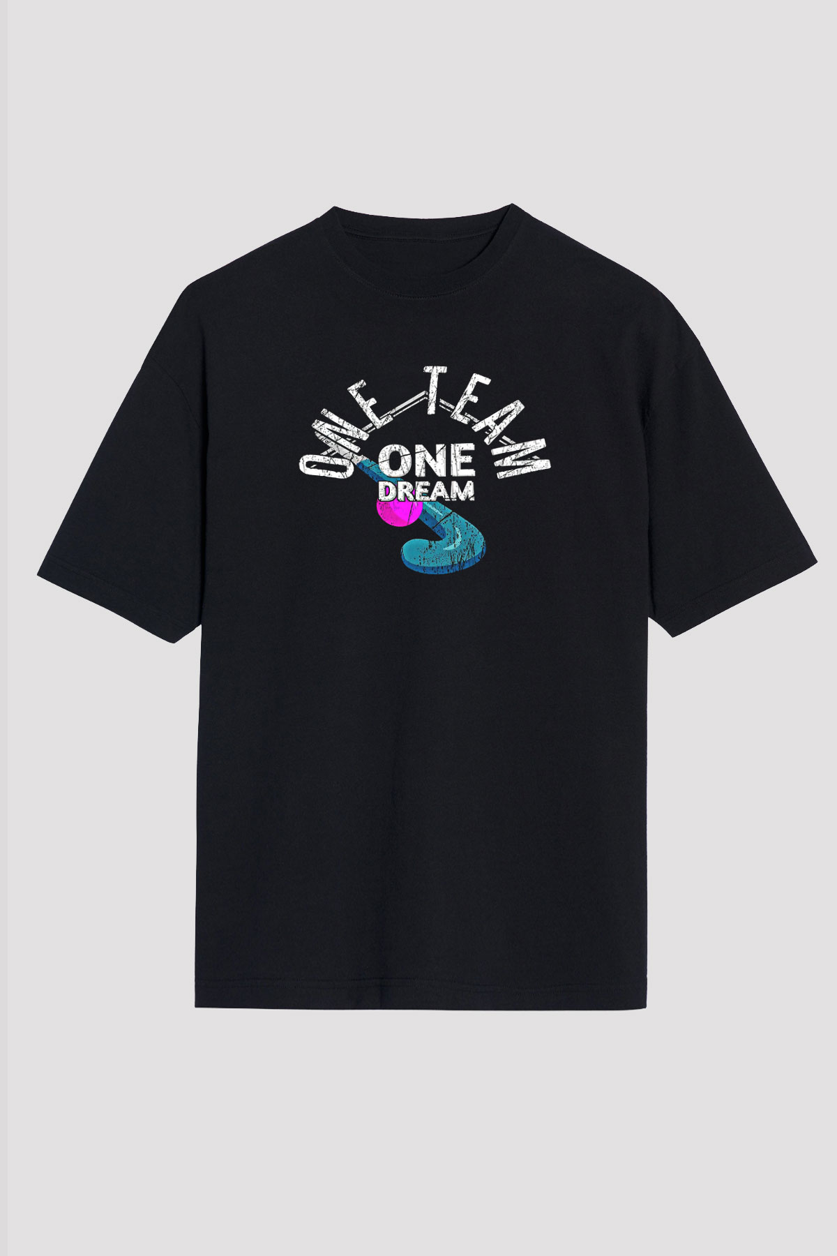 Çim Hokeyi - Field Hockey Baskılı Unisex Siyah Oversize Tişört