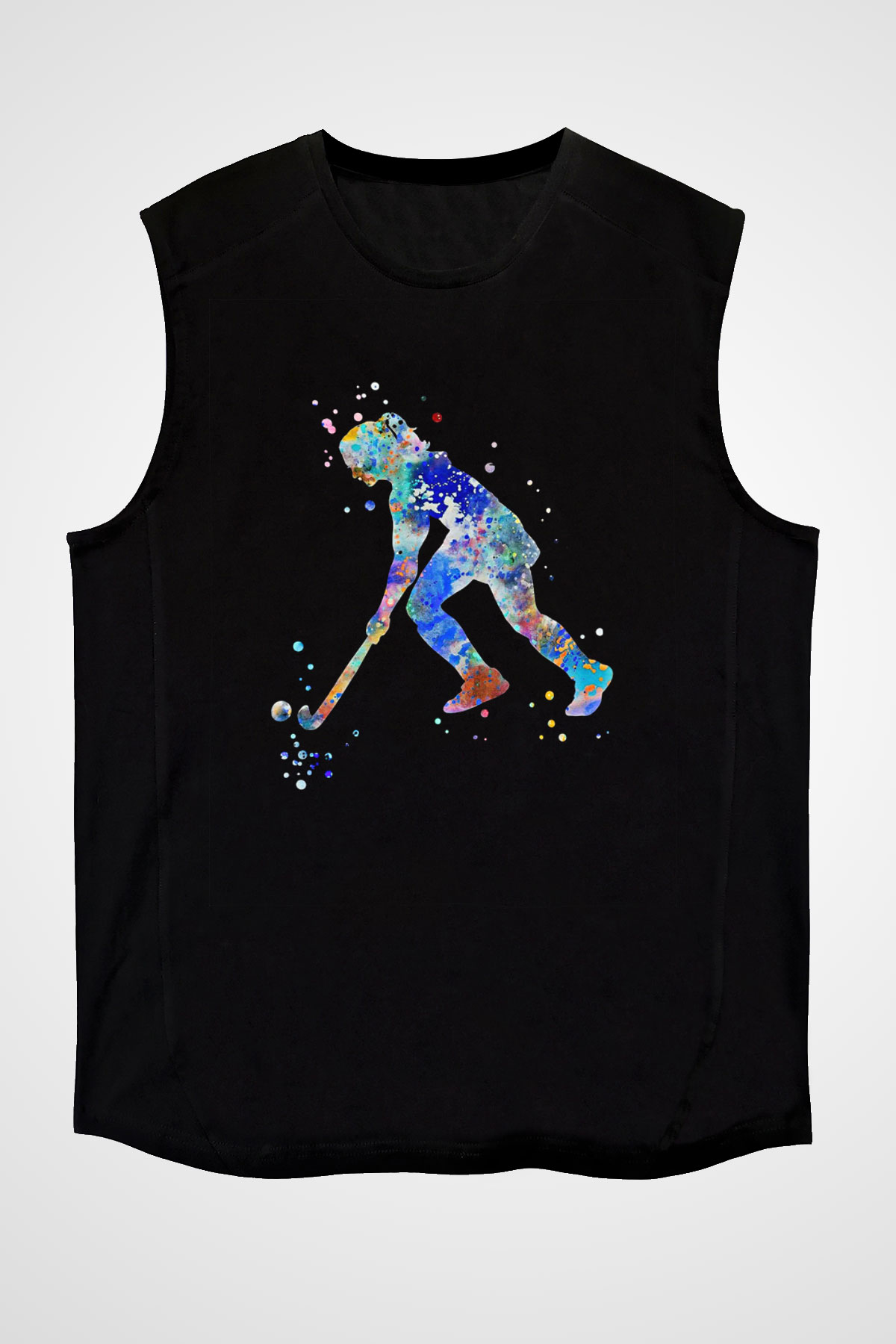Çim Hokeyi - Field Hockey Baskılı Unisex Siyah Kolsuz Tişört