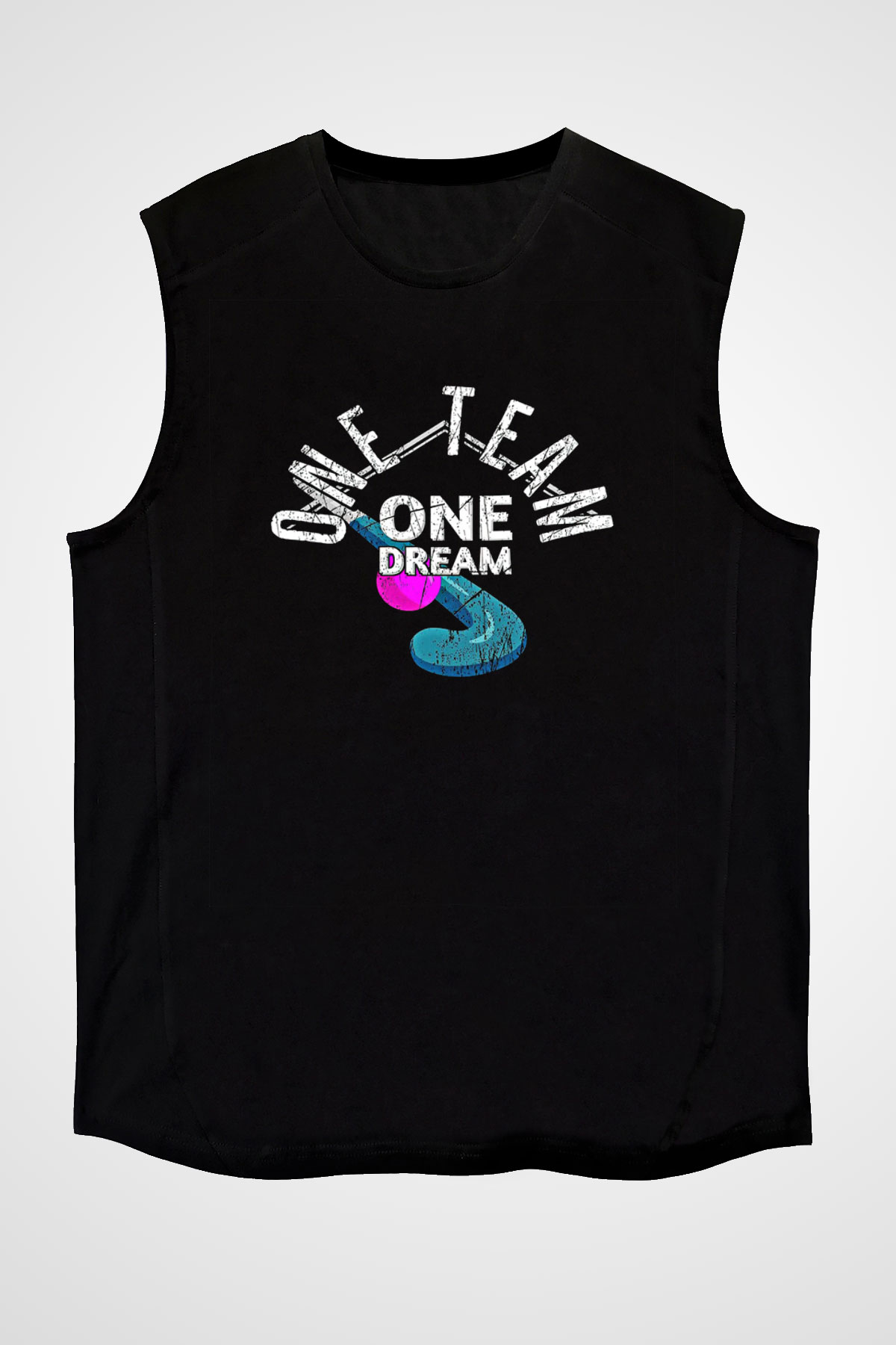 Çim Hokeyi - Field Hockey Baskılı Unisex Siyah Kolsuz Tişört