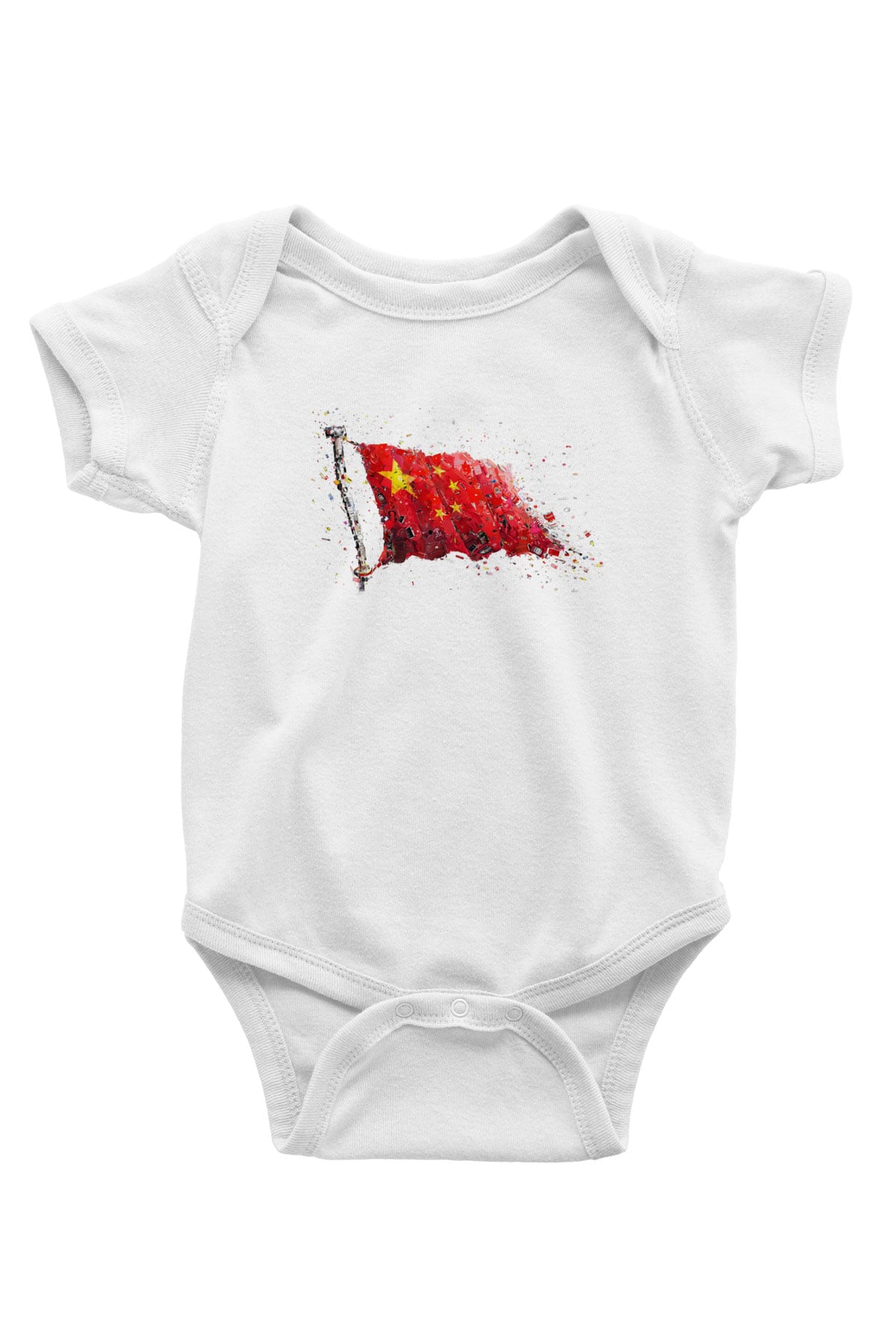 Çin Baskılı Beyaz Unisex Bebek Body - Zıbın