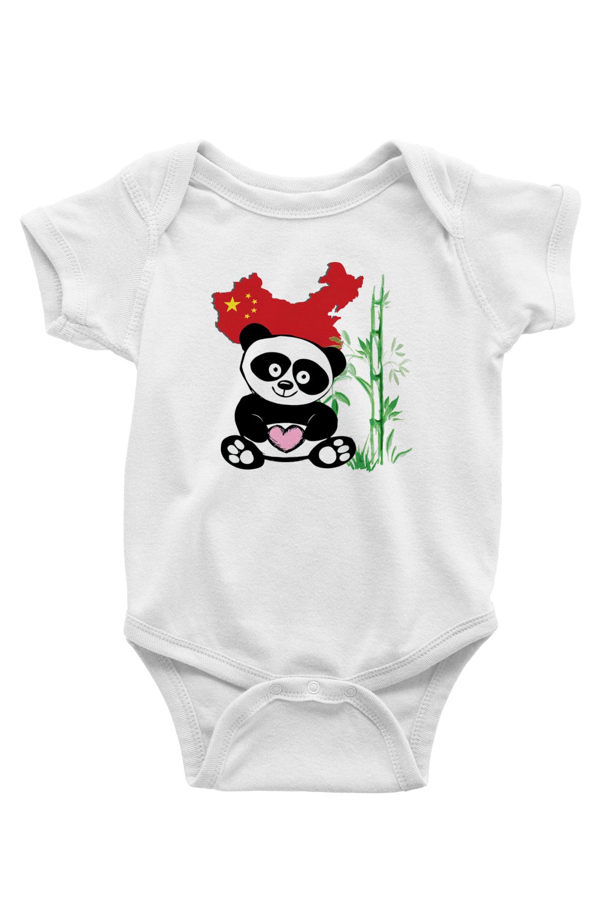 Çin Baskılı Beyaz Unisex Bebek Body - Zıbın