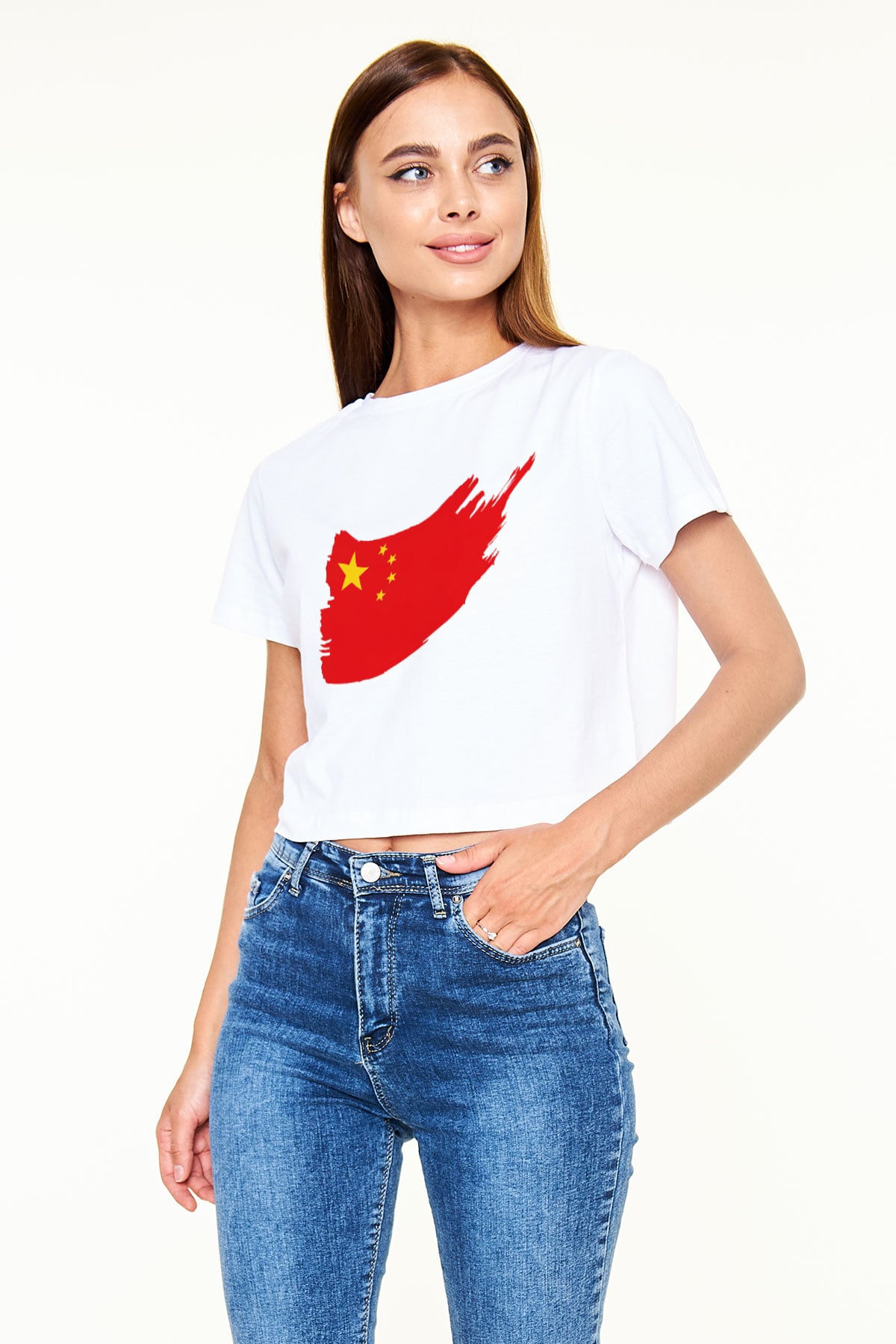 Çin Beyaz Croptop Tişört