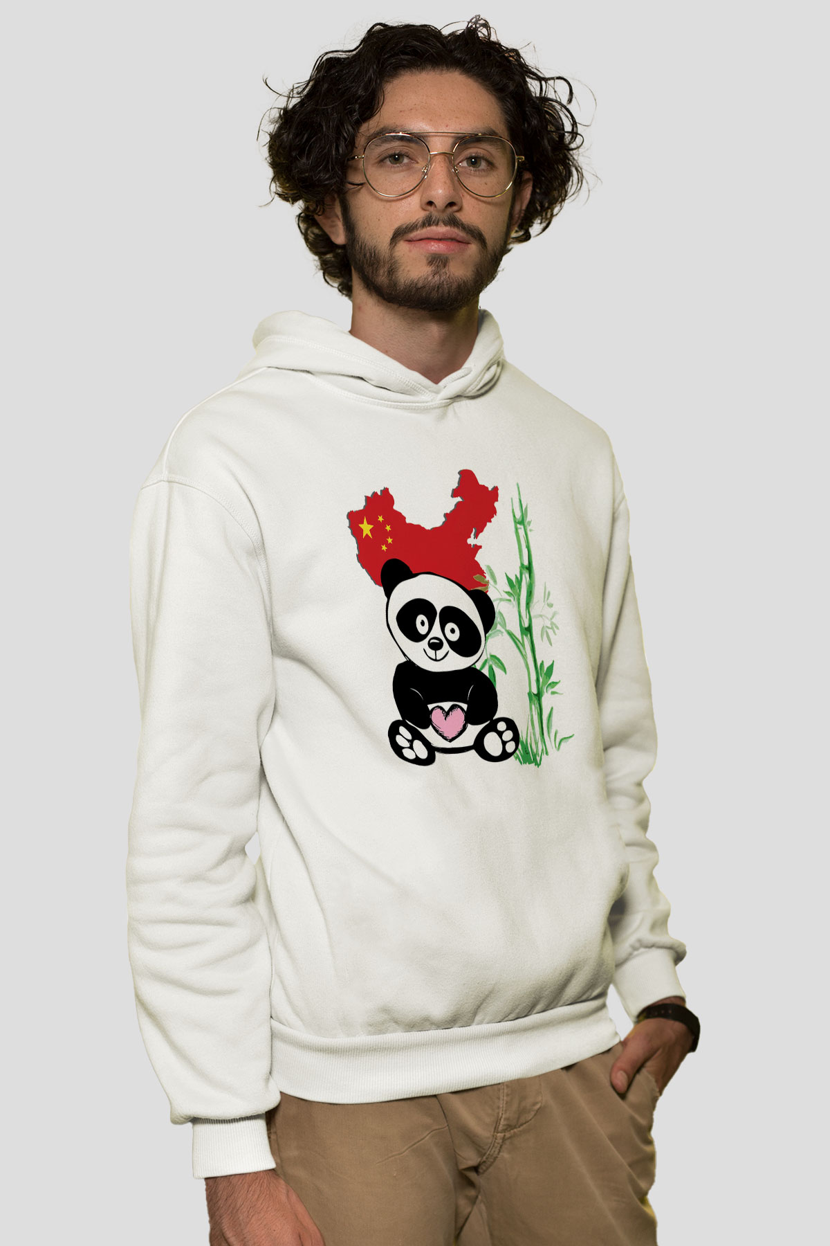 Çin Beyaz Unisex Kapşonlu Sweatshirt