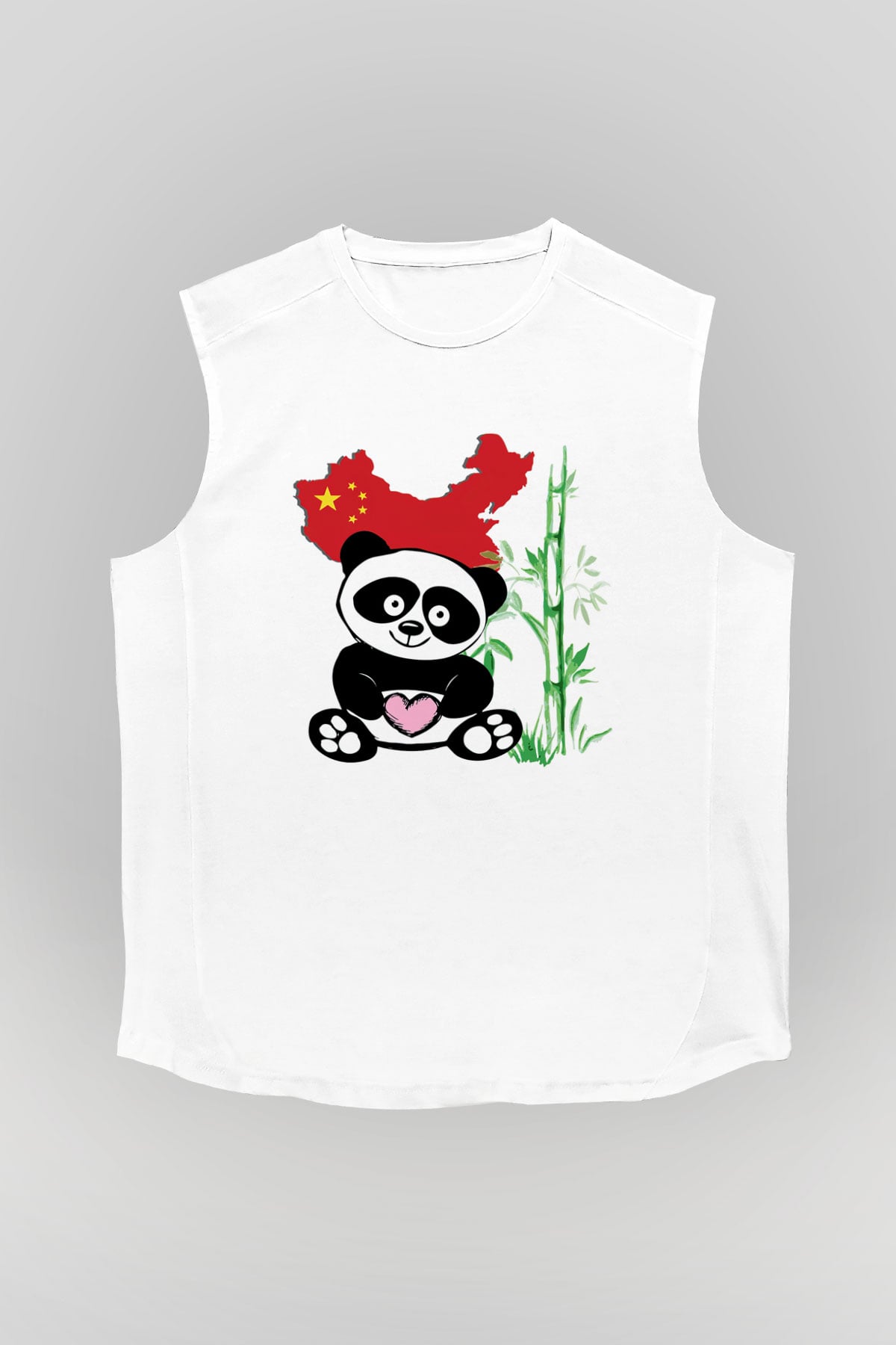 Çin Beyaz Unisex Kolsuz Tişört
