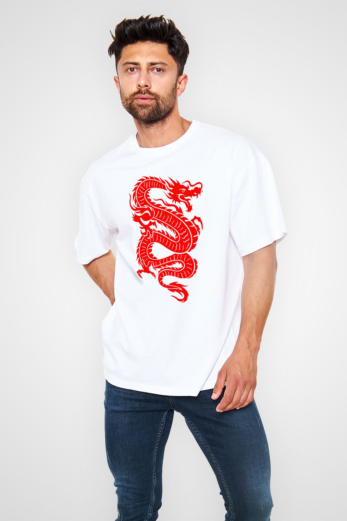 Çin Beyaz Unisex Oversize Tişört T-Shirt