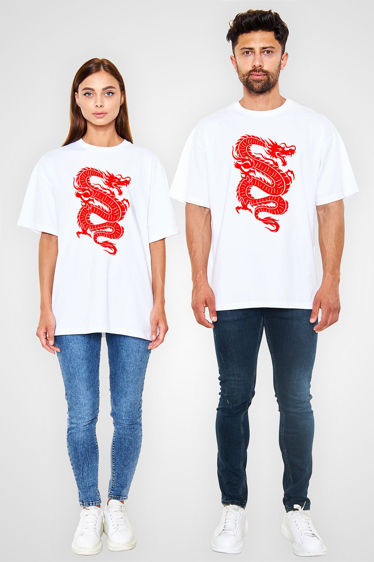 Çin Beyaz Unisex Oversize Tişört T-Shirt