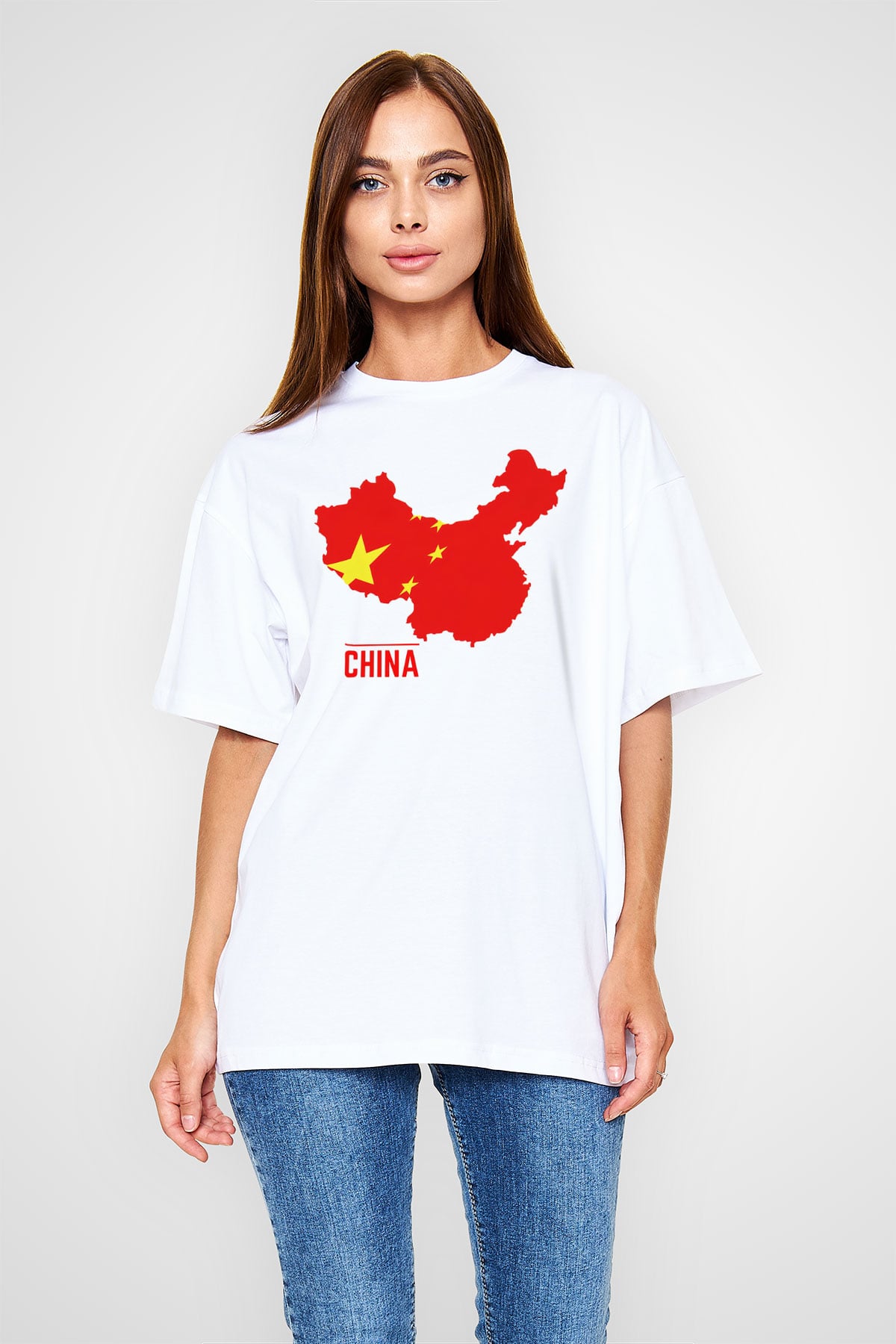 Çin Beyaz Unisex Oversize Tişört T-Shirt