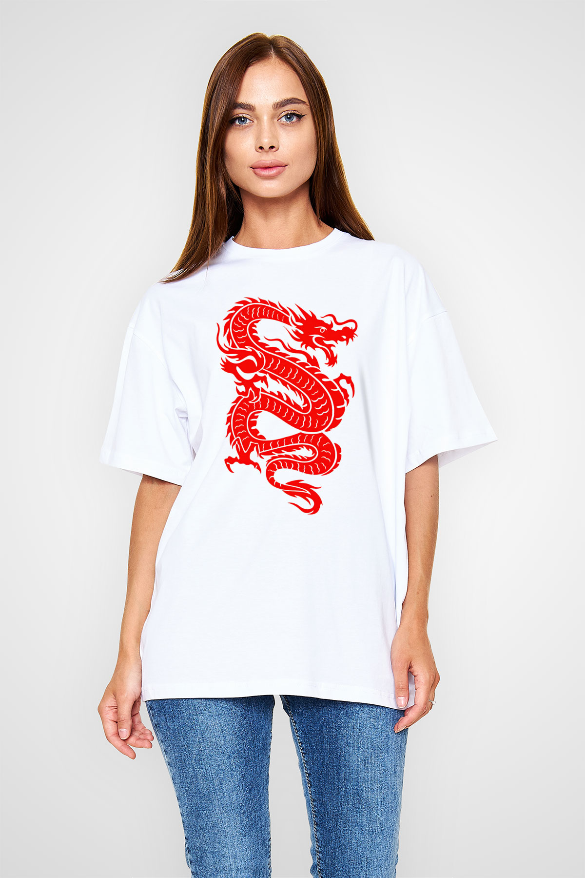 Çin Beyaz Unisex Oversize Tişört T-Shirt