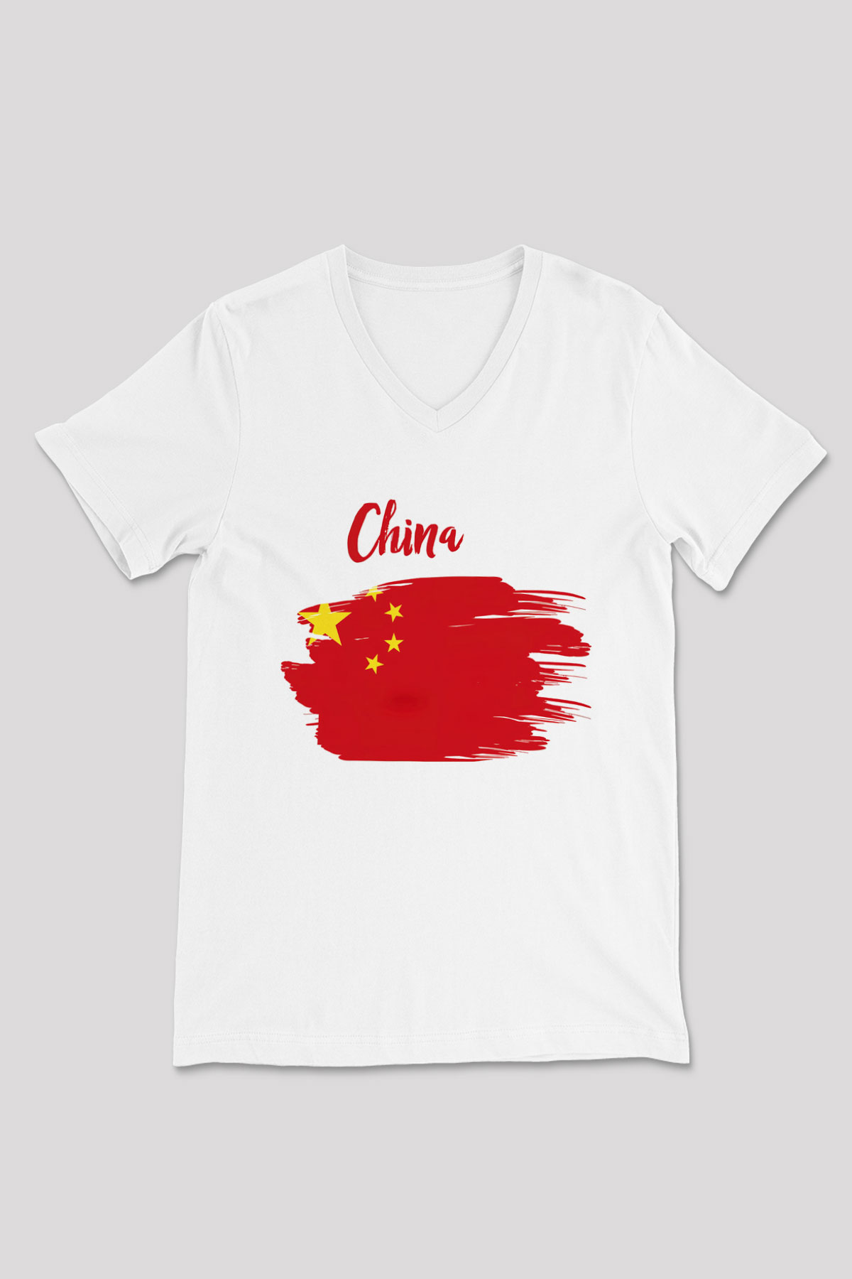 Çin Beyaz Unisex V Yaka Tişört T-Shirt