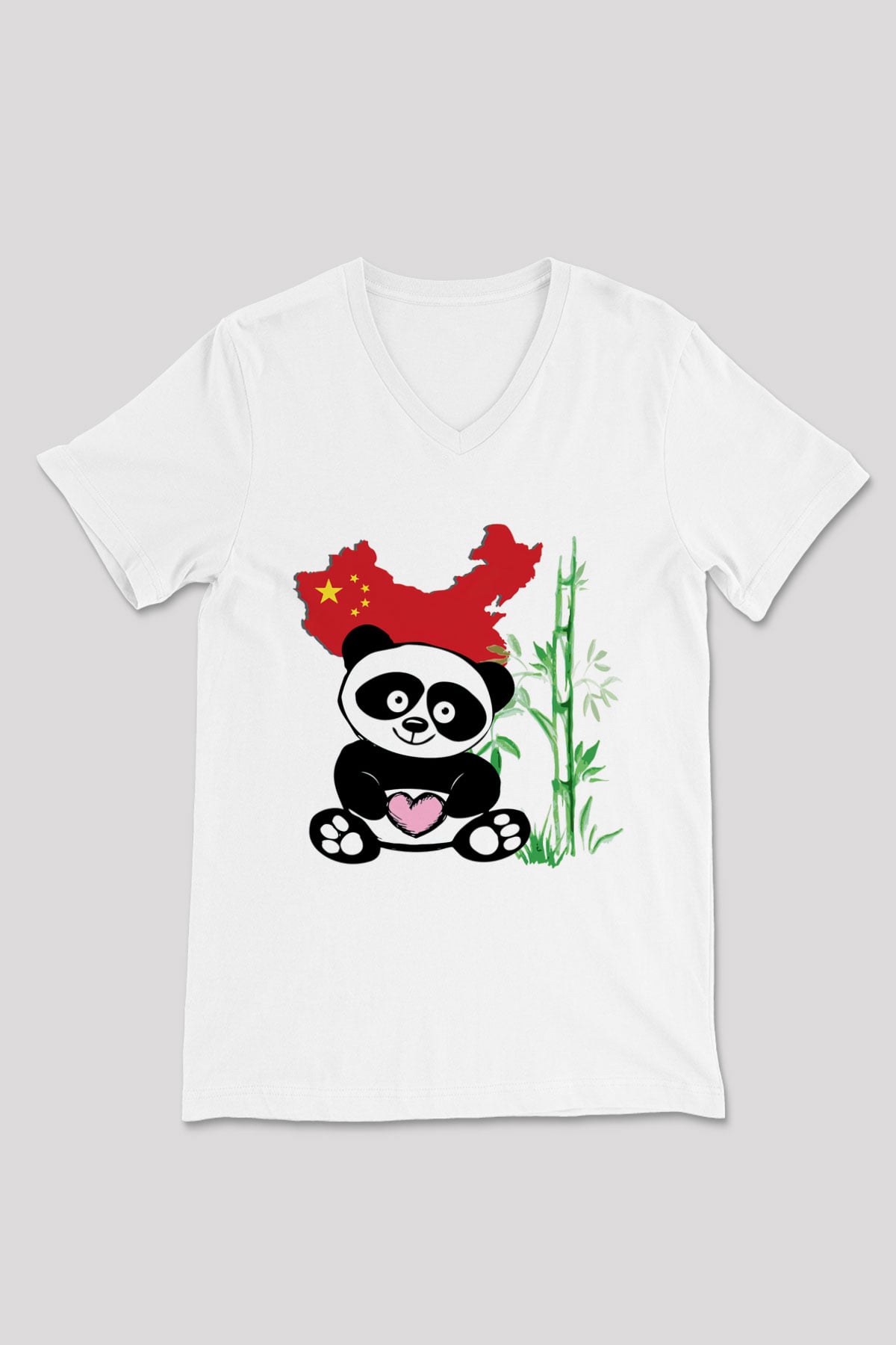 Çin Beyaz Unisex V Yaka Tişört T-Shirt
