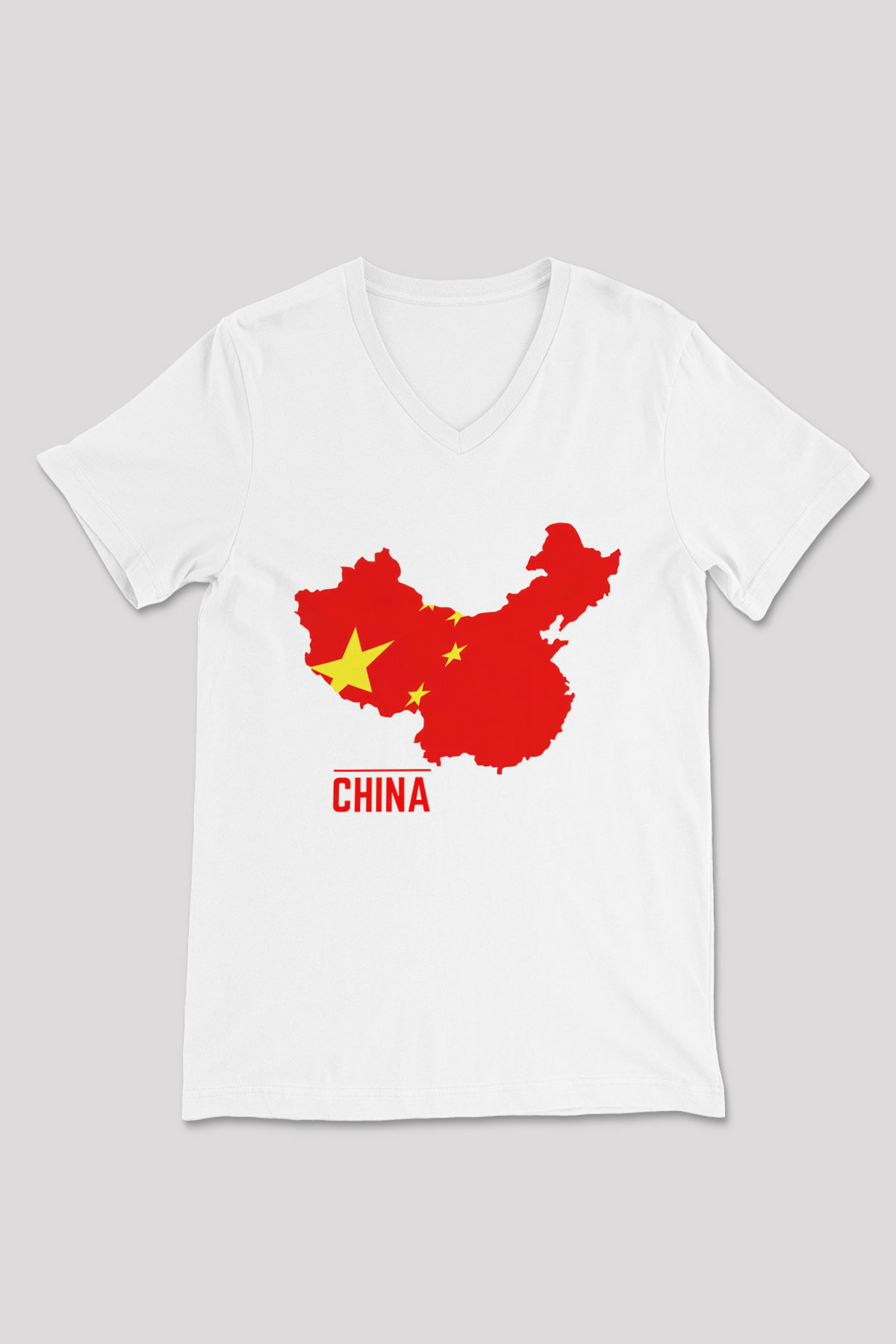 Çin Beyaz Unisex V Yaka Tişört T-Shirt