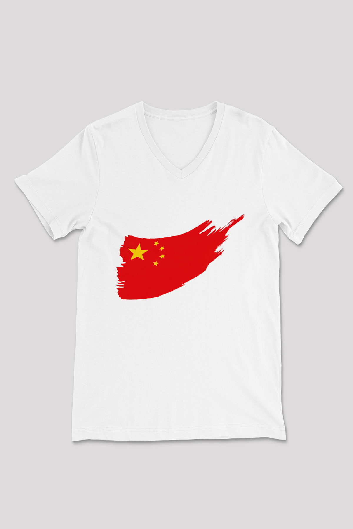 Çin Beyaz Unisex V Yaka Tişört T-Shirt