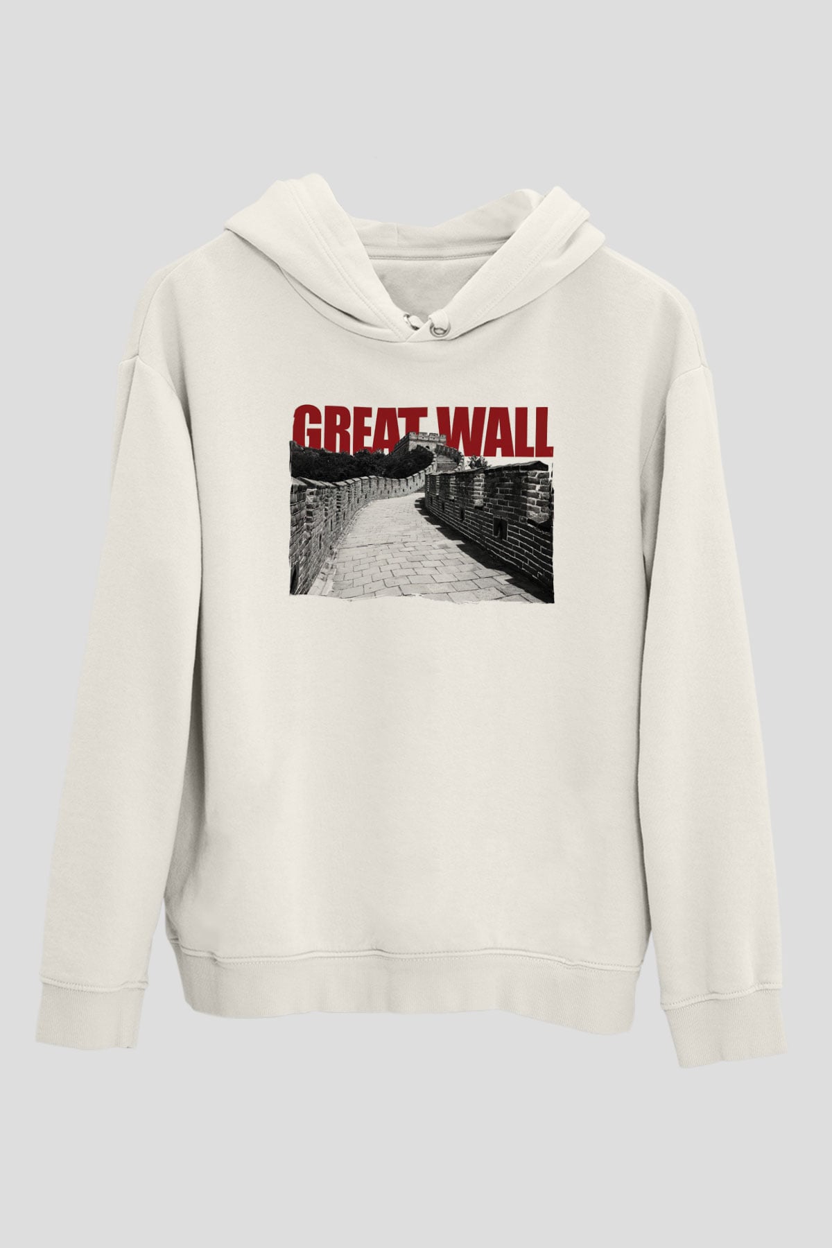 Çin Seddi Beyaz Unisex Hoodie