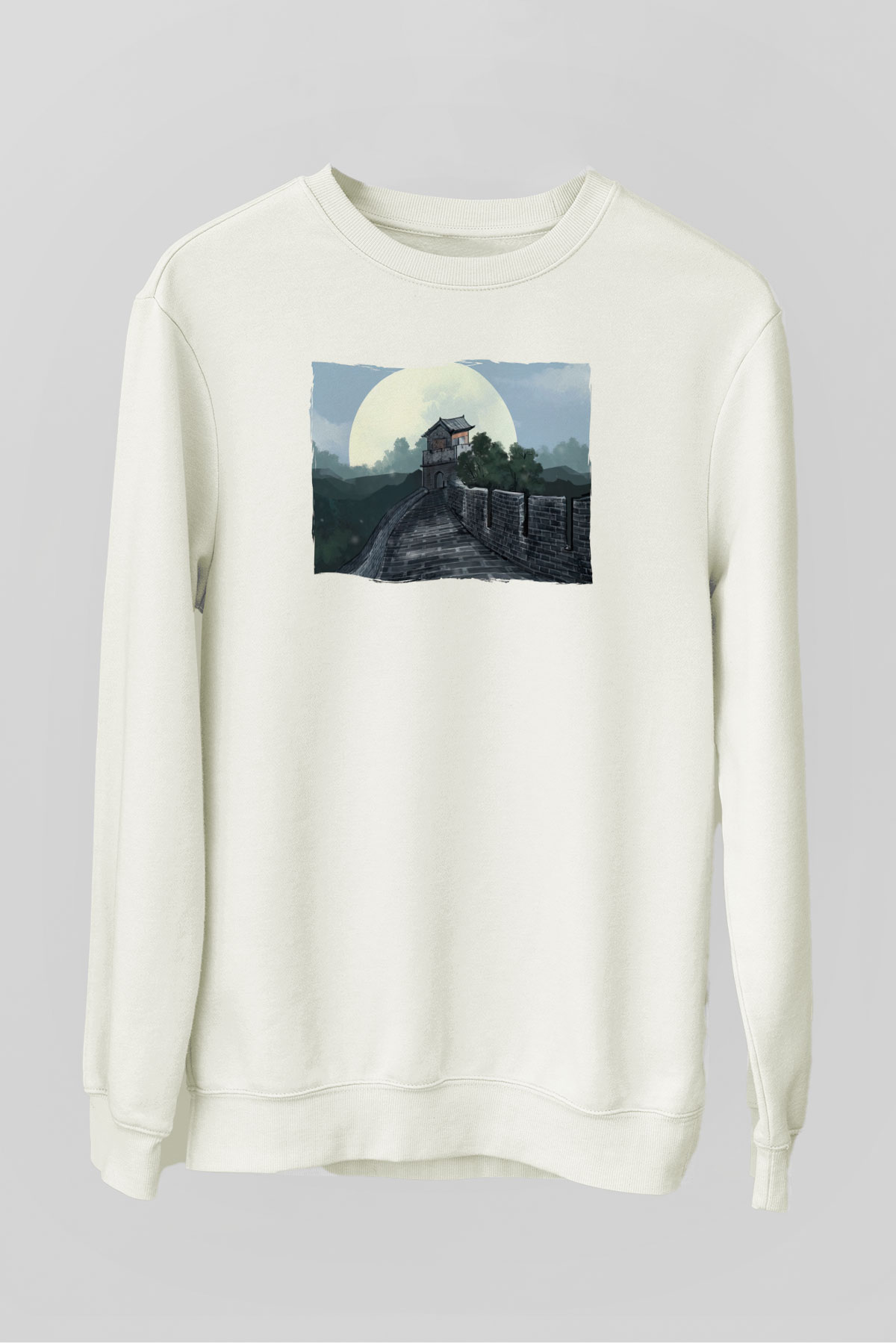 Çin Seddi Beyaz Unisex Sweatshirt