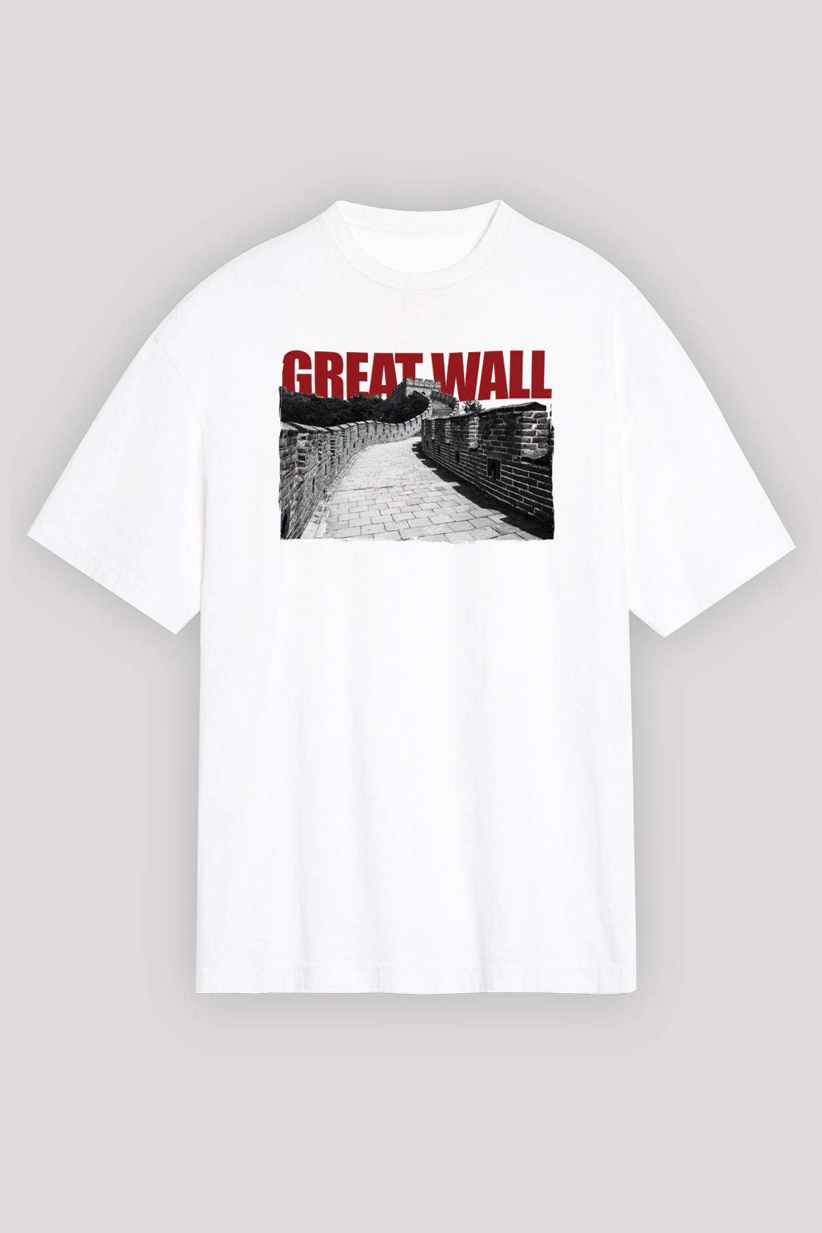 Çin Seddi Beyaz Oversize Tişört Oversize T-shirt - TişörtFabrikası