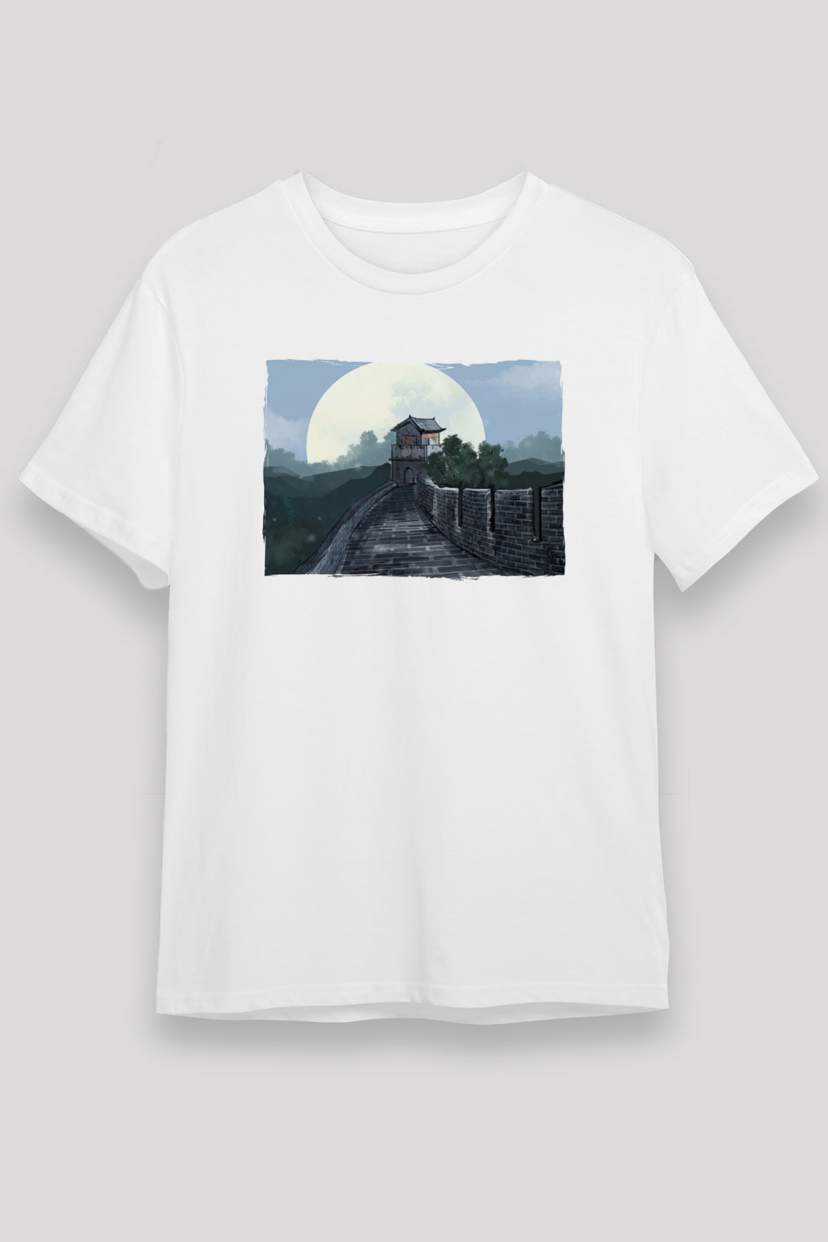 Çin Seddi Beyaz Unisex Tişört T-Shirt - TişörtFabrikası