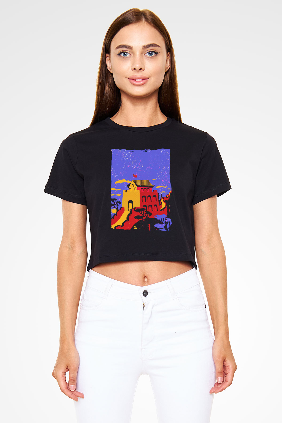 Çin Seddi Siyah  Crop Top Tişört