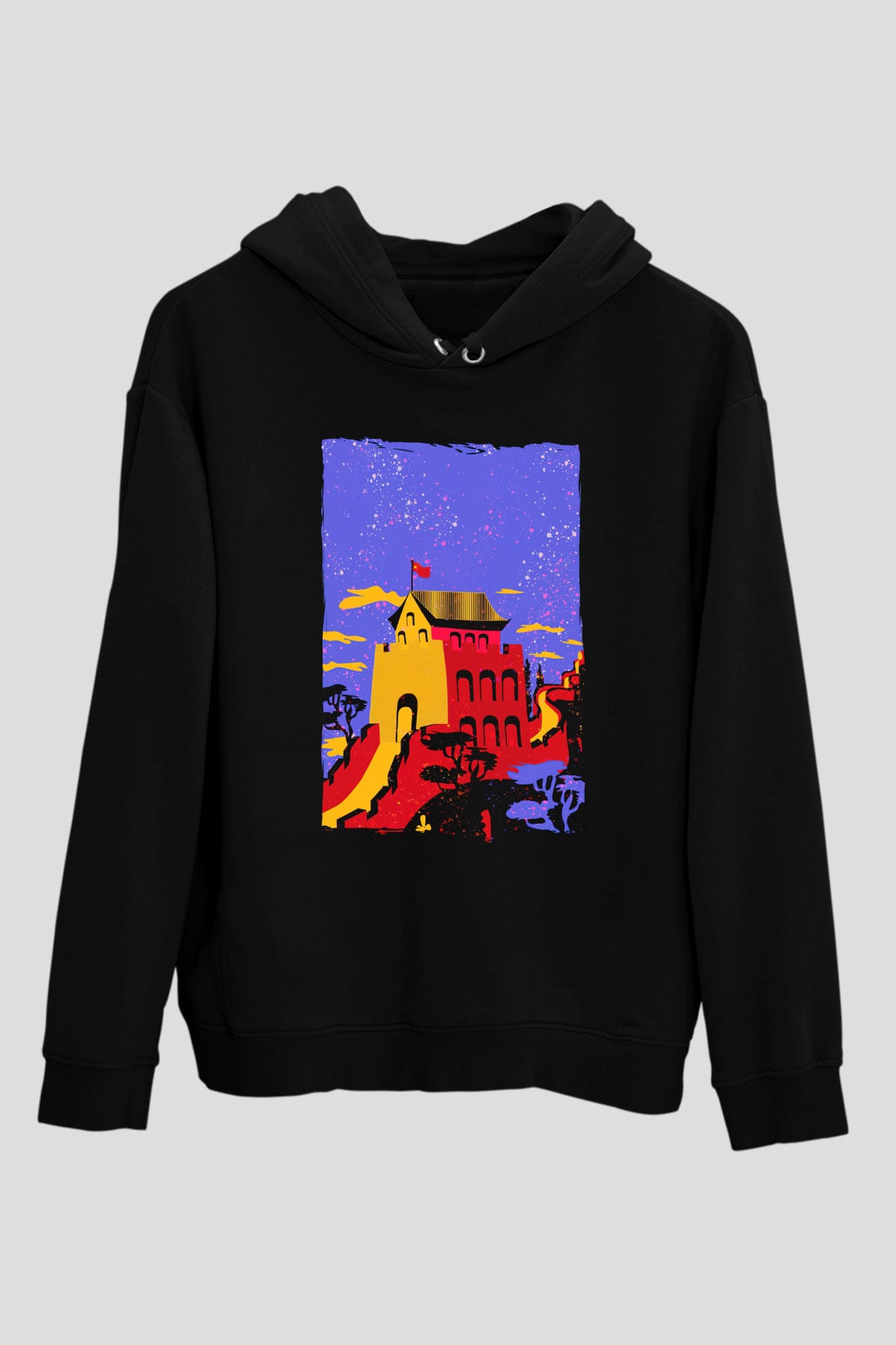 Çin Seddi Siyah Unisex Hoodie