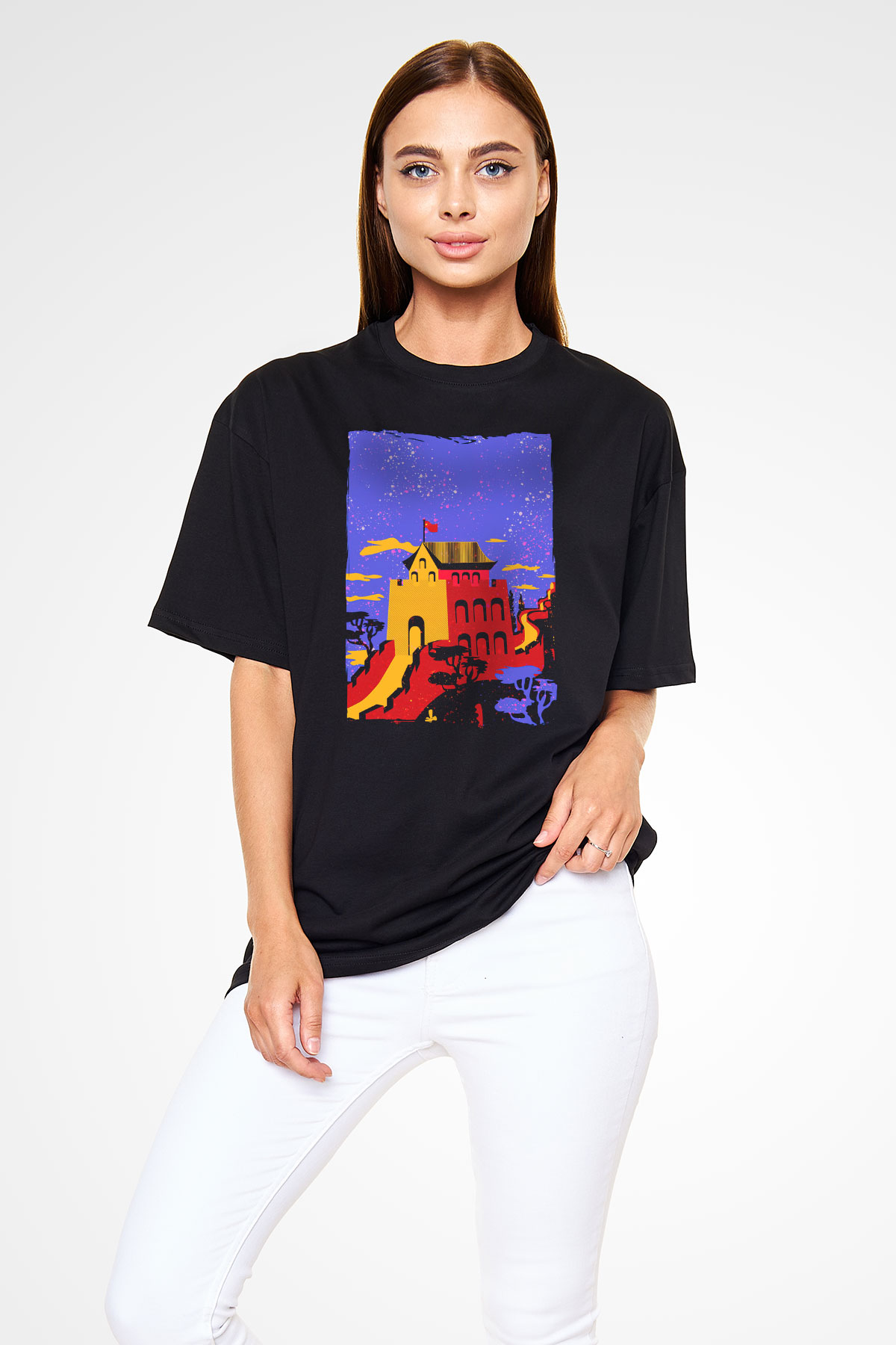 Çin Seddi Siyah Oversize Tişört Oversize T-shirt - TişörtFabrikası