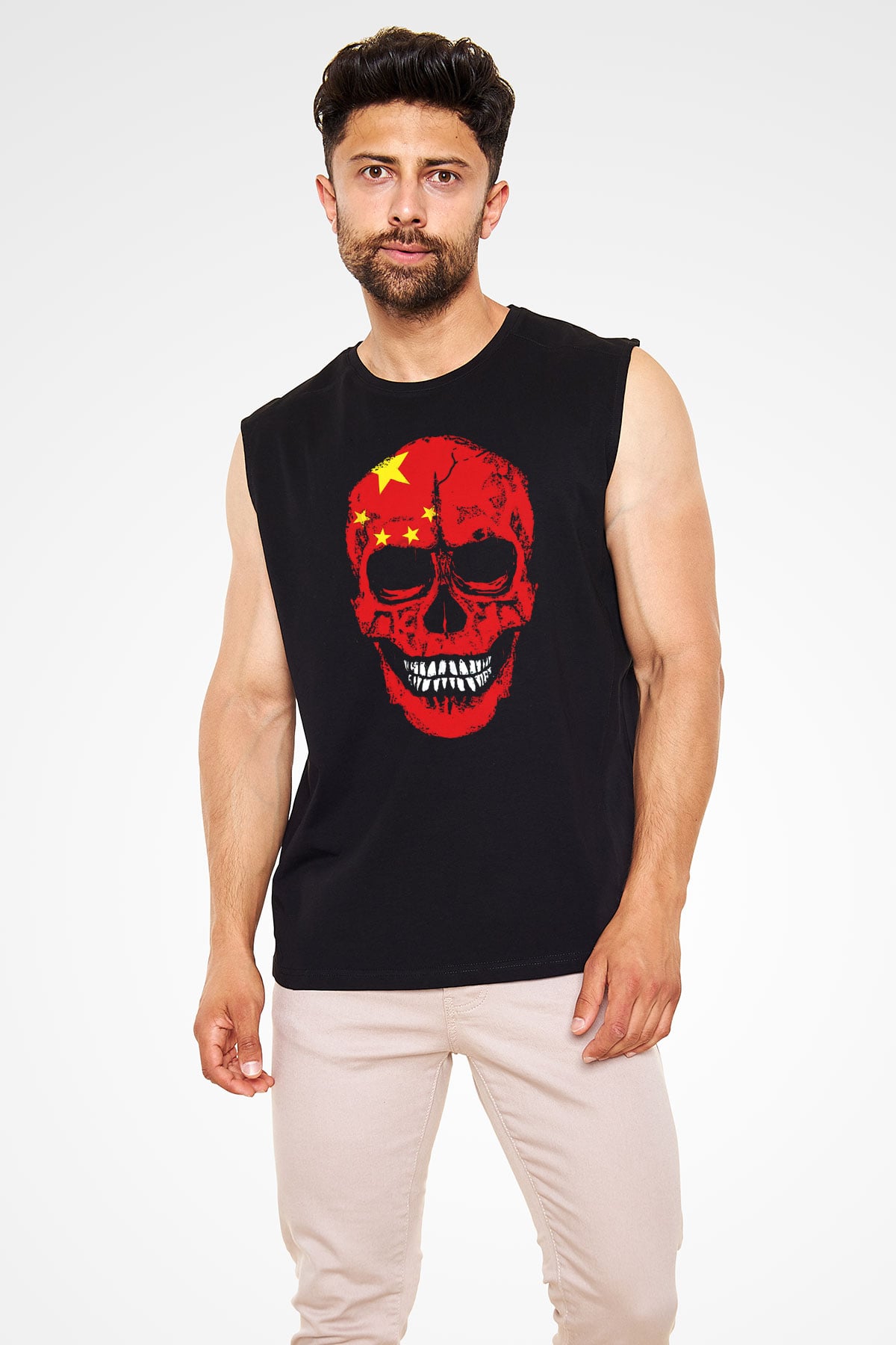Çin Siyah Unisex Kolsuz Tişört
