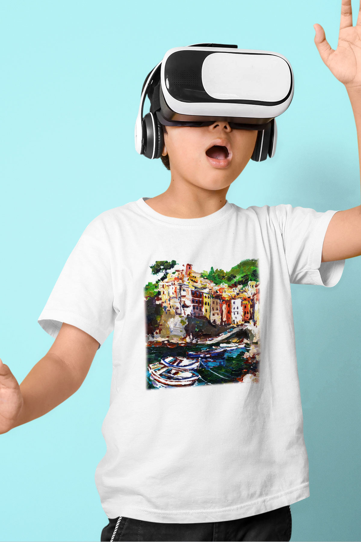 Cinque Terre Baskılı Beyaz Unisex Çocuk Tişört