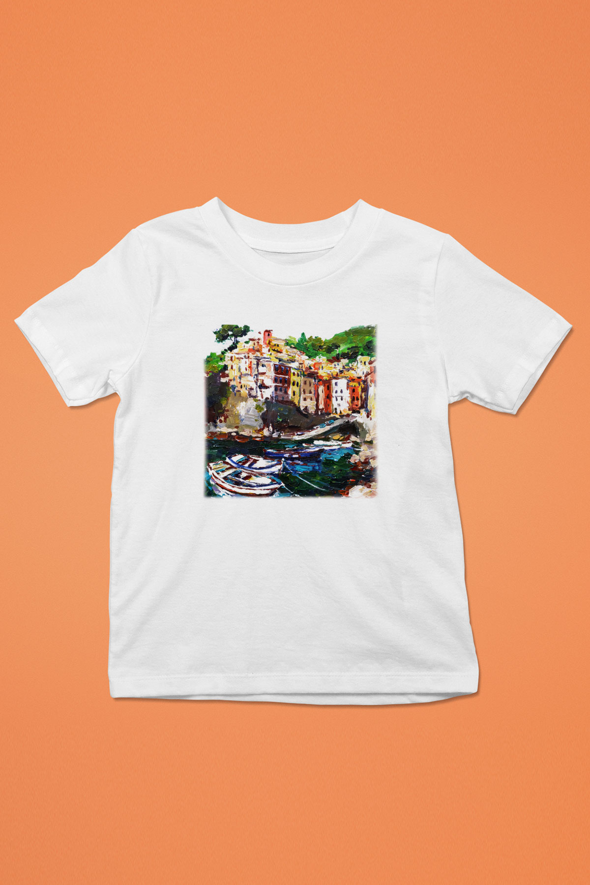 Cinque Terre Baskılı Beyaz Unisex Çocuk Tişört