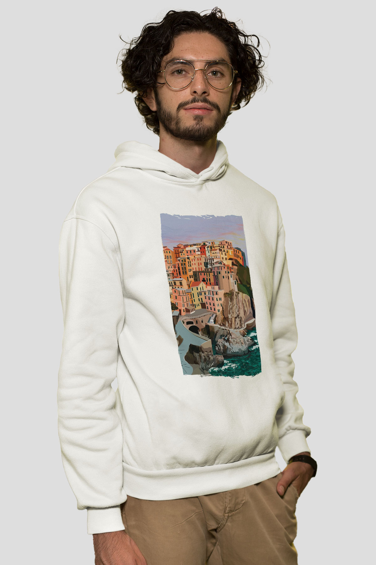 Cinque Terre Beyaz Unisex Hoodie