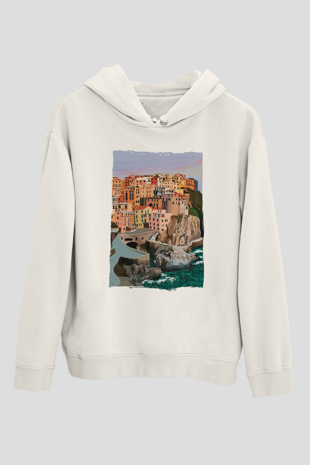 Cinque Terre Beyaz Unisex Hoodie