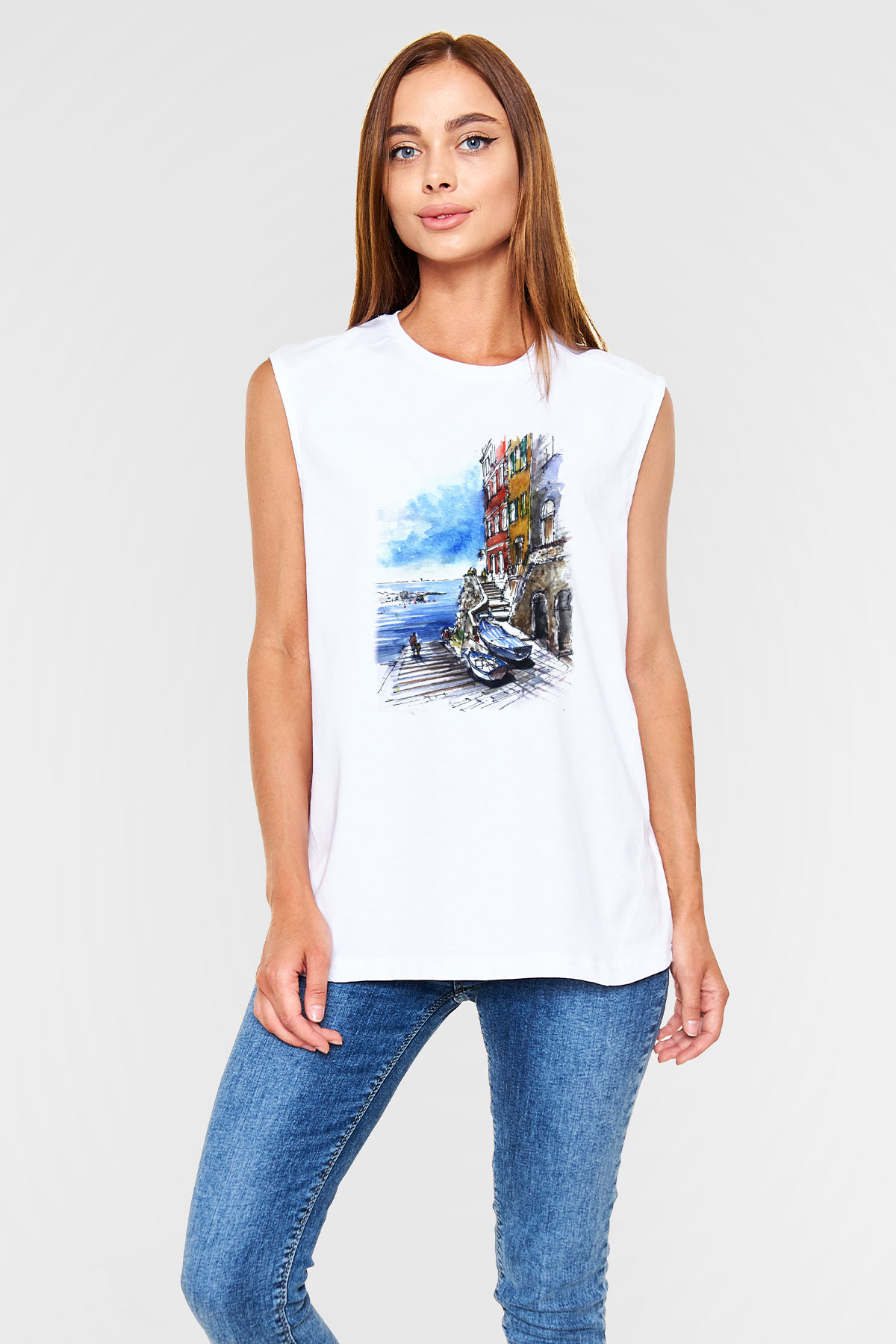 Cinque Terre Beyaz Unisex Kolsuz Tişört