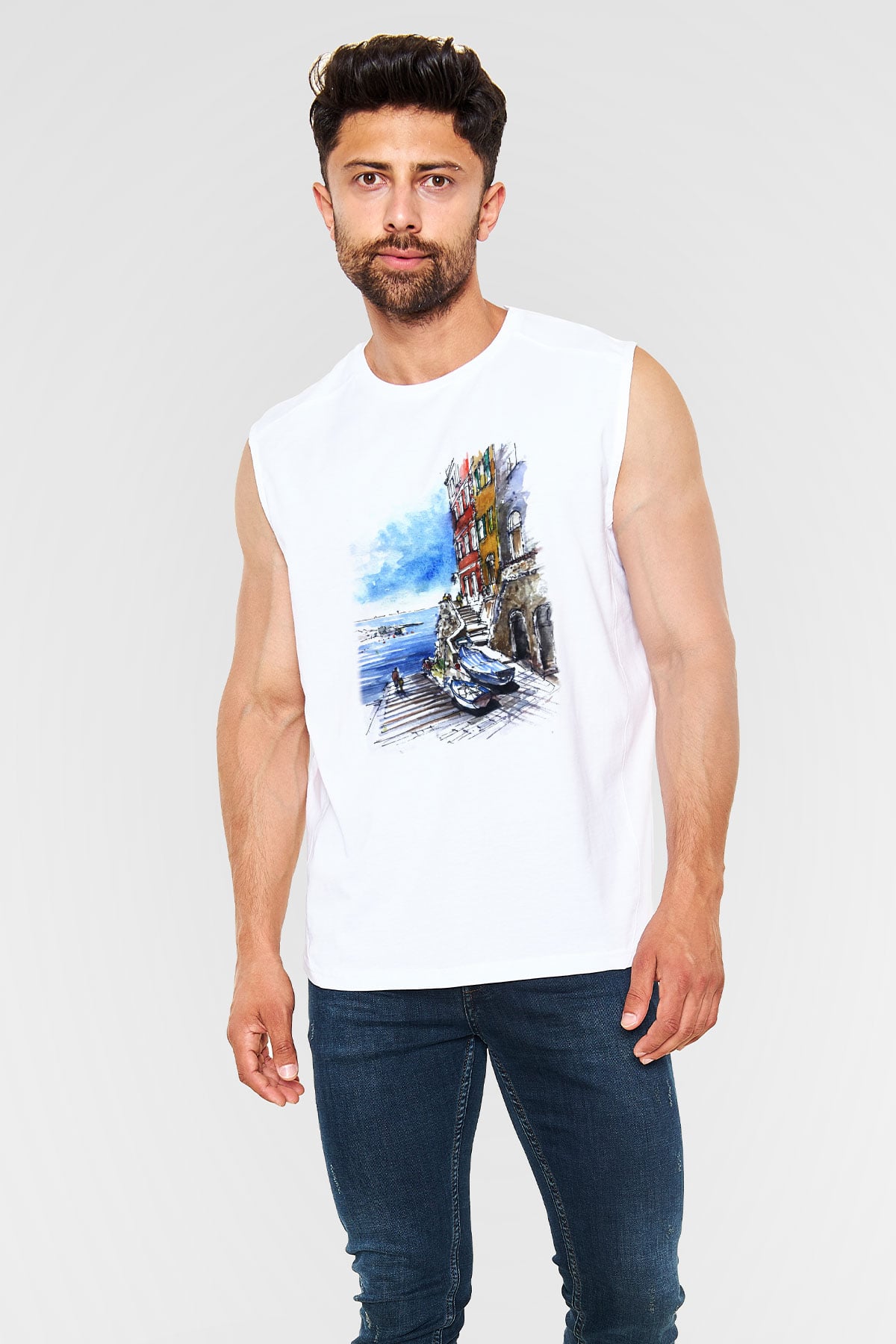 Cinque Terre Beyaz Unisex Kolsuz Tişört