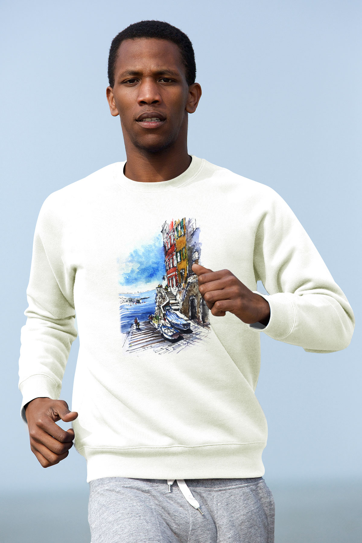 Cinque Terre Beyaz Unisex Sweatshirt