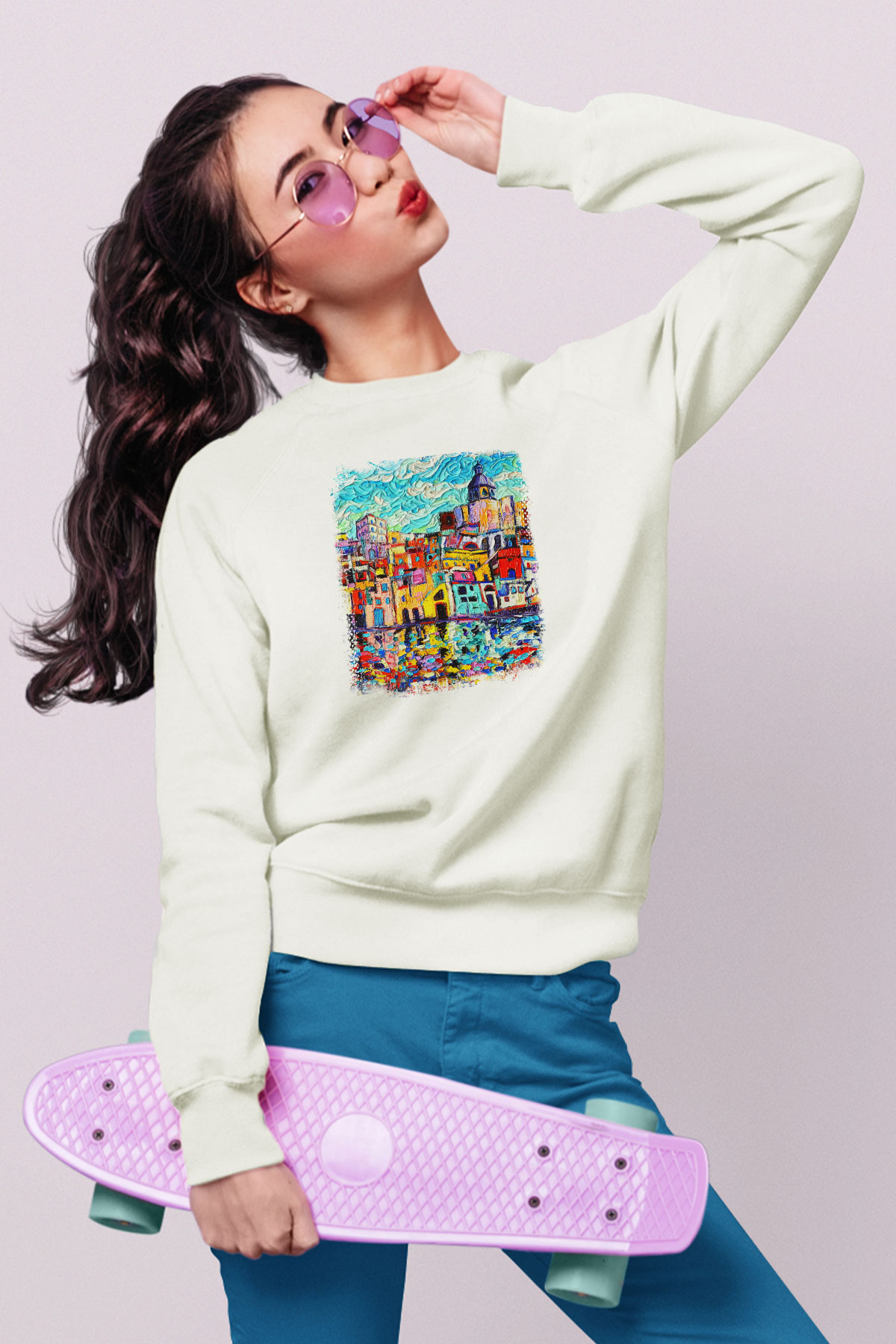 Cinque Terre Beyaz Unisex Sweatshirt