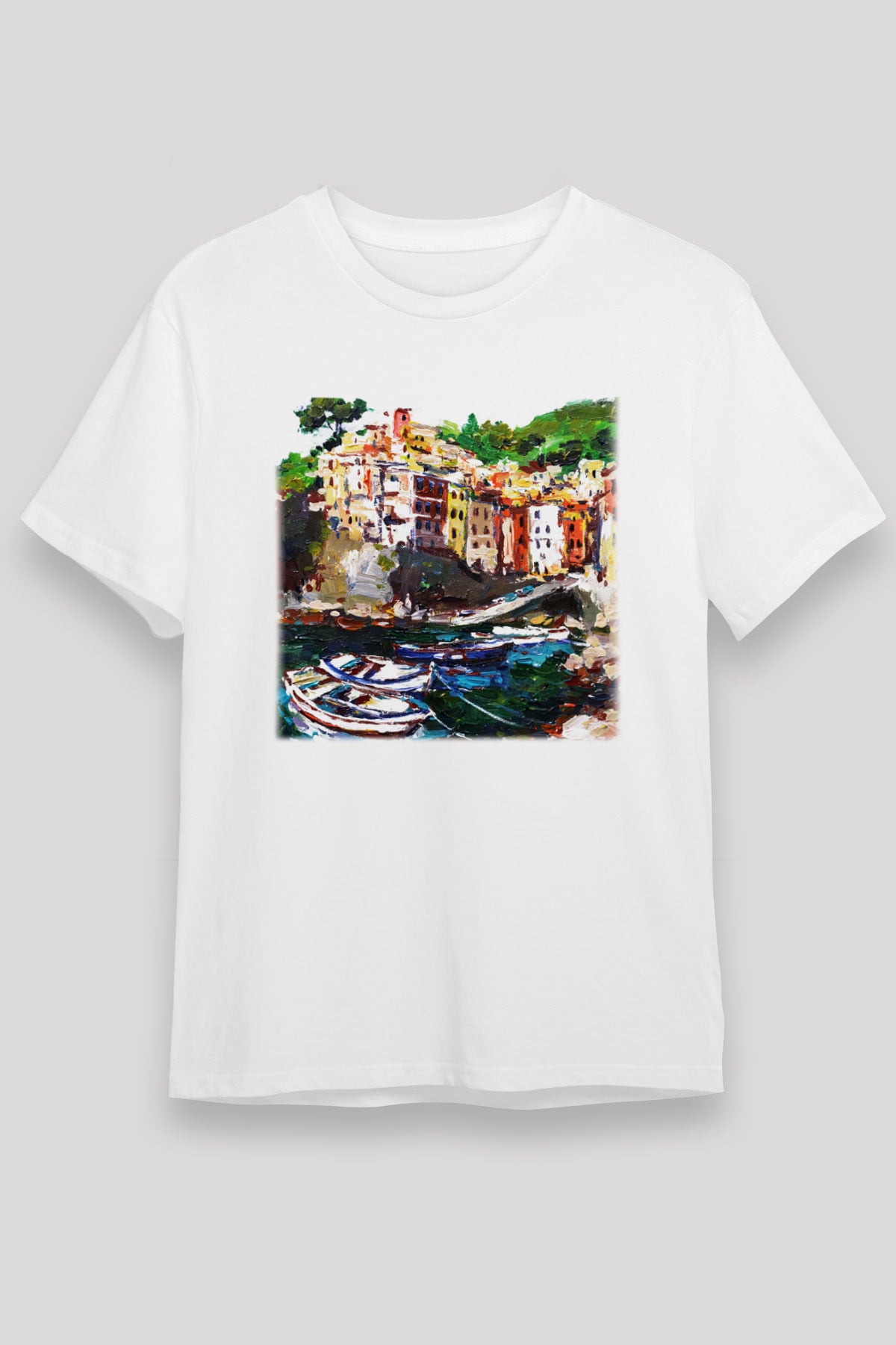 Cinque Terre Beyaz Unisex Tişört T-Shirt - TişörtFabrikası