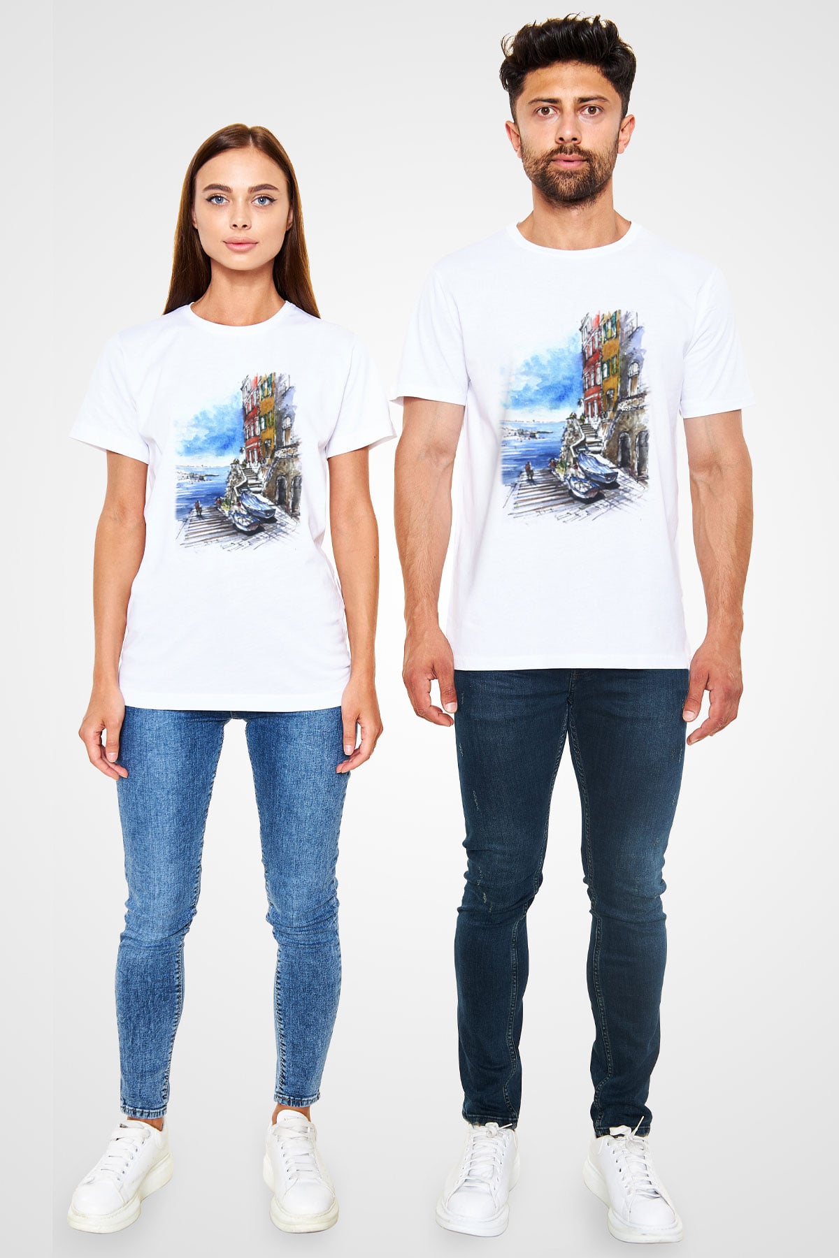 Cinque Terre Beyaz Unisex Tişört T-Shirt - TişörtFabrikası