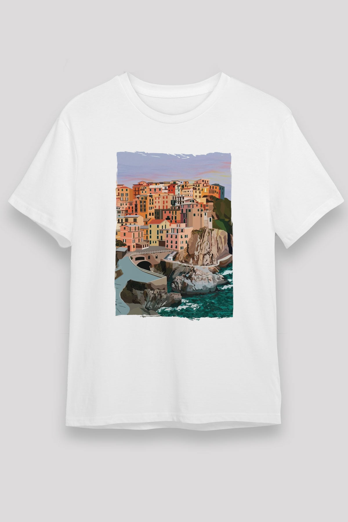 Cinque Terre Beyaz Unisex Tişört T-Shirt - TişörtFabrikası