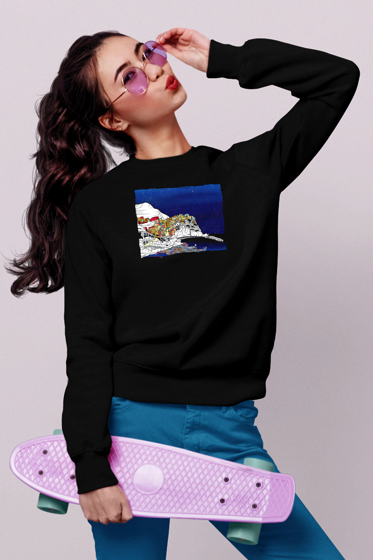 Cinque Terre Siyah Unisex Sweatshirt