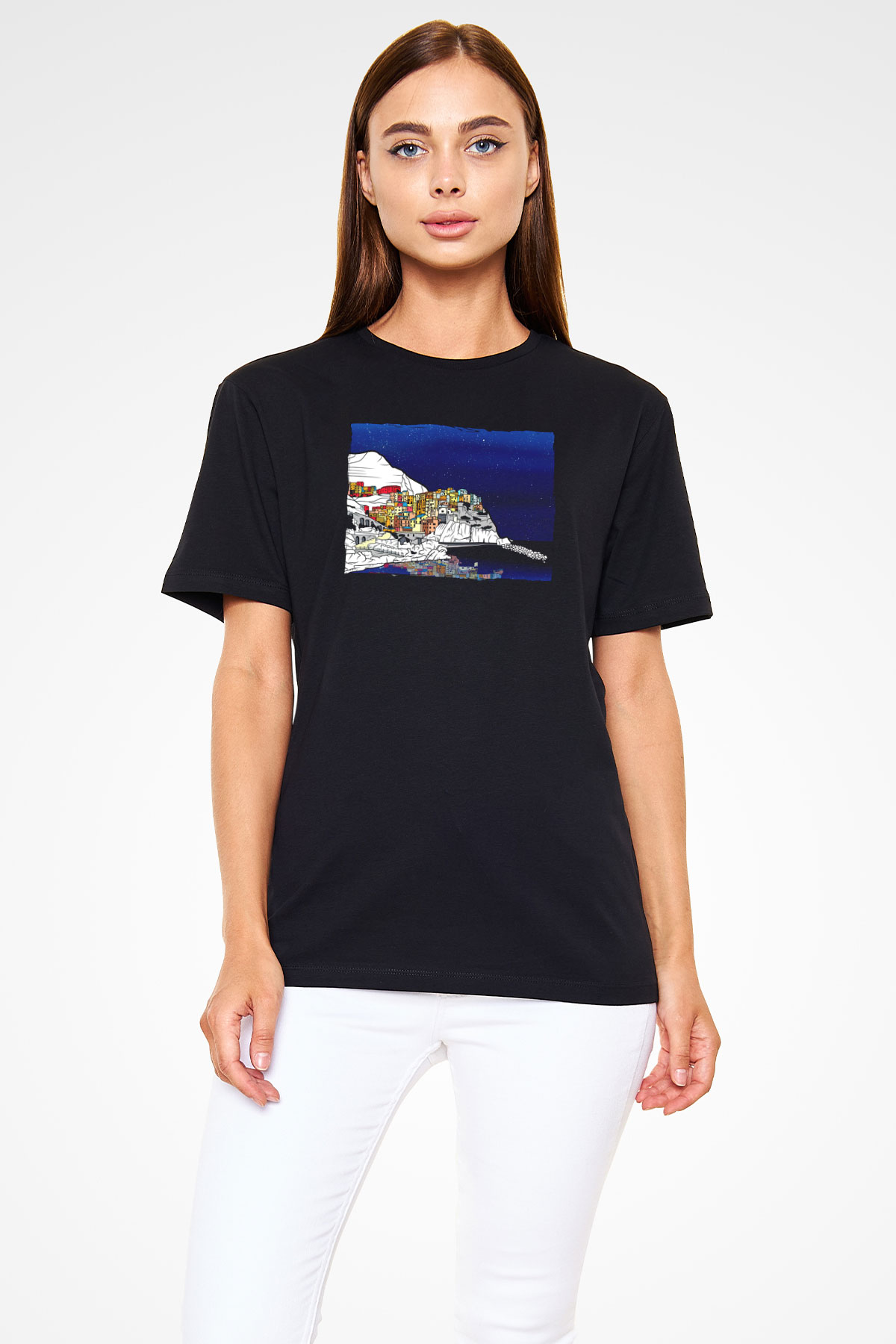 Cinque Terre Siyah Unisex Tişört T-Shirt - TişörtFabrikası