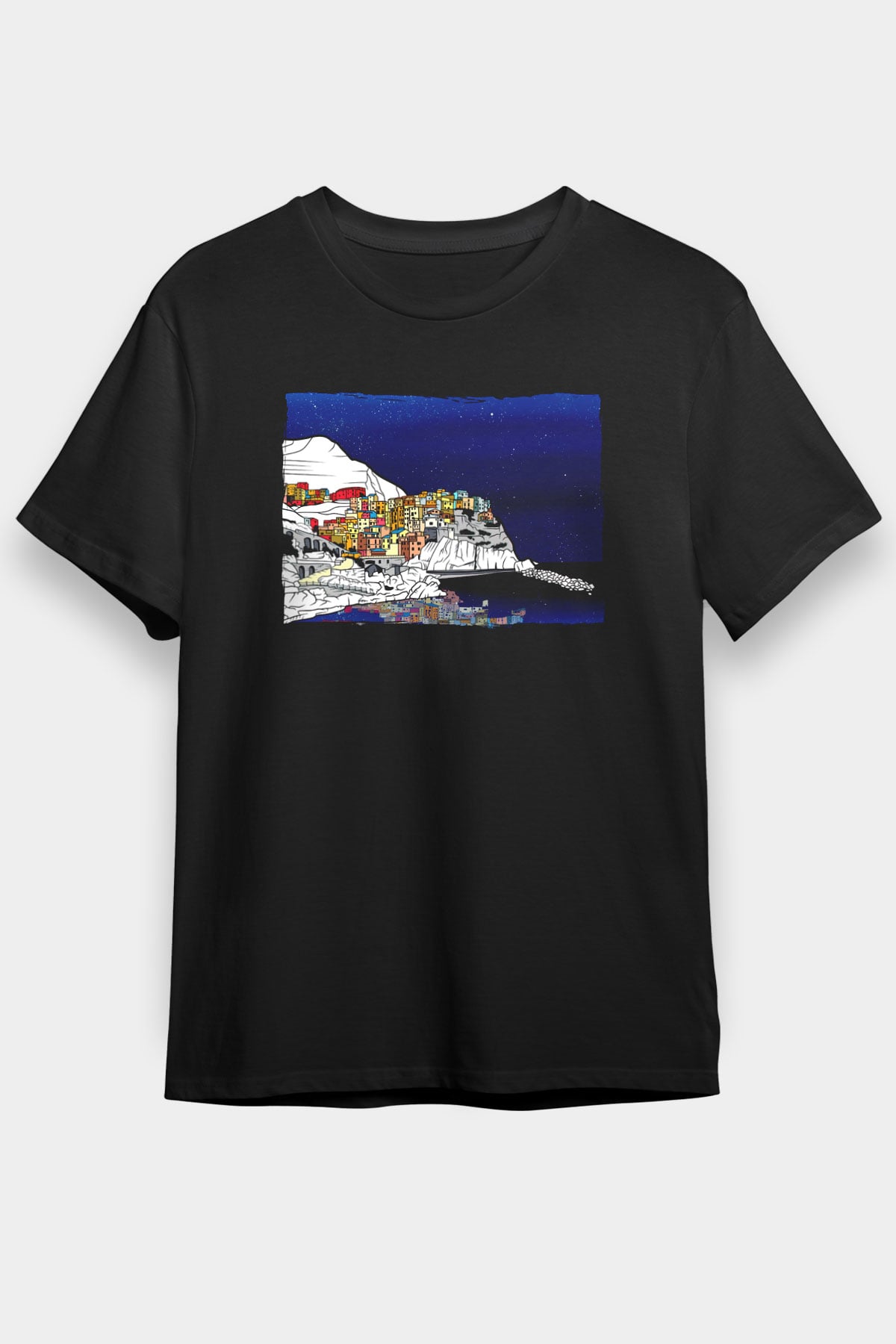 Cinque Terre Siyah Unisex Tişört T-Shirt - TişörtFabrikası