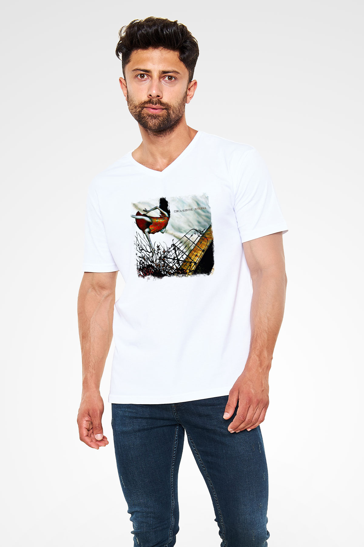 Circa Survive Baskılı Unisex Beyaz V Yaka Tişört