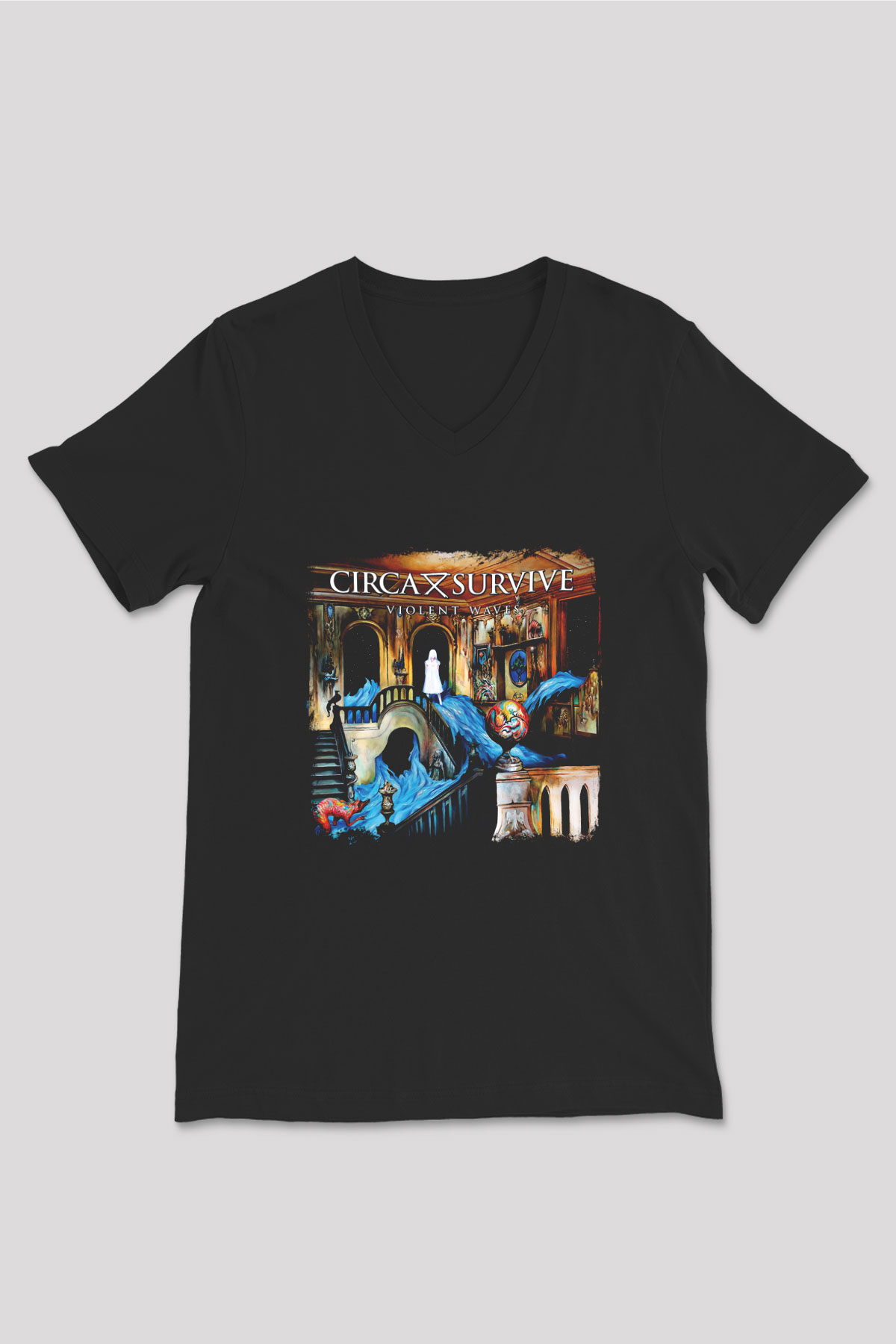 Circa Survive Baskılı Unisex Siyah V Yaka Tişört