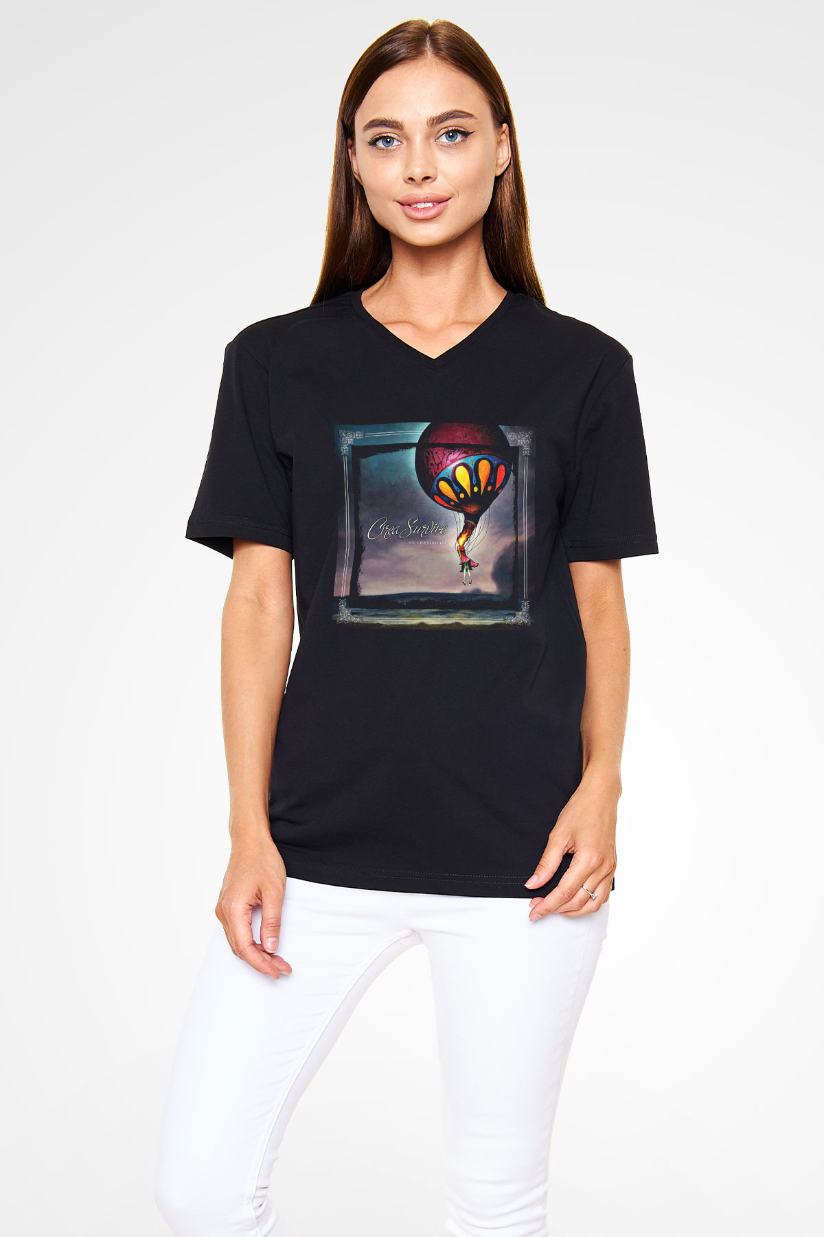 Circa Survive Baskılı Unisex Siyah V Yaka Tişört