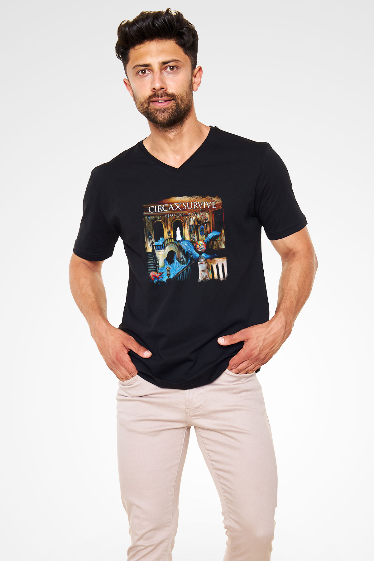Circa Survive Baskılı Unisex Siyah V Yaka Tişört
