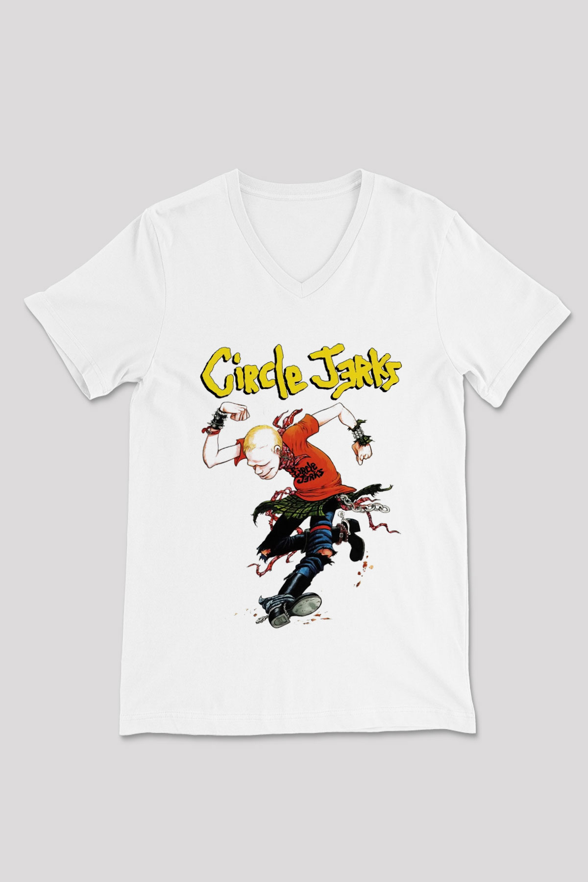 Circle Jerks Beyaz Unisex V Yaka Tişört T-Shirt