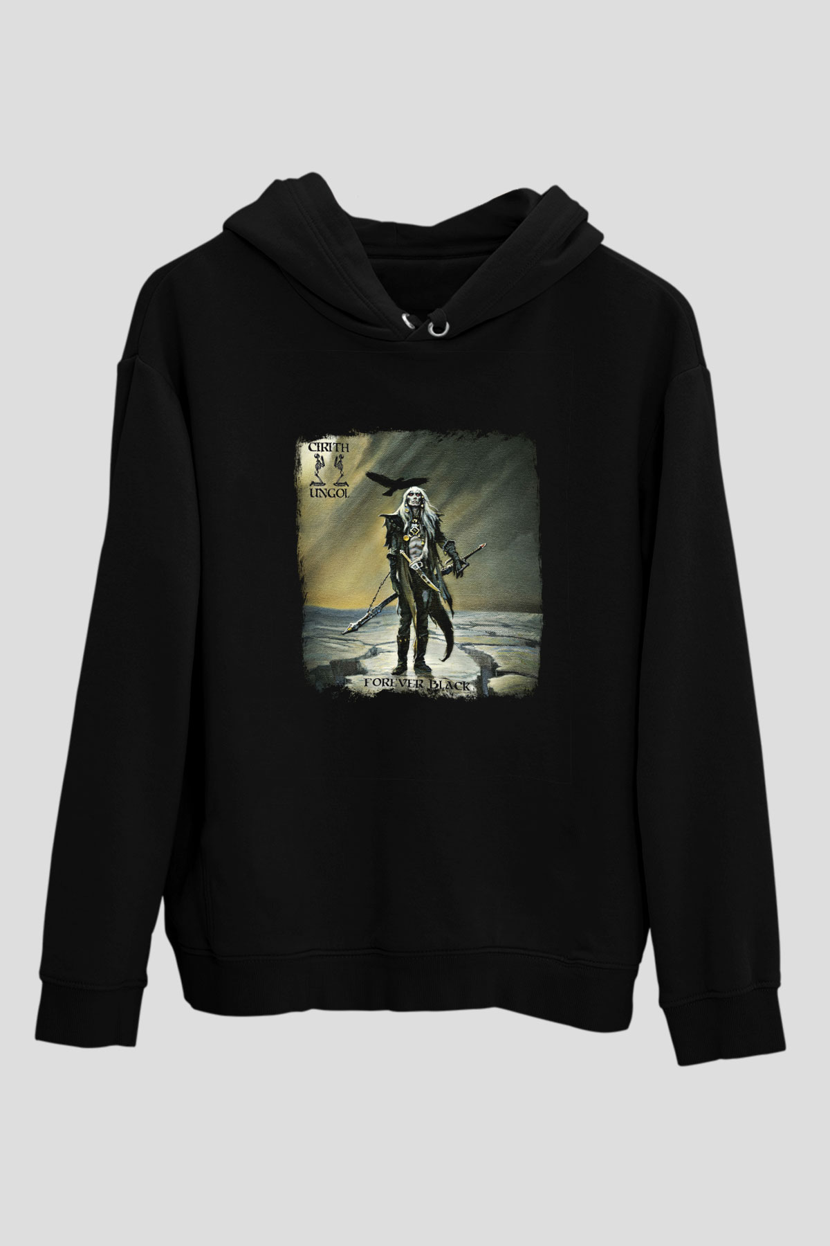 Cirith Ungol Baskılı Unisex Siyah Hoodie
