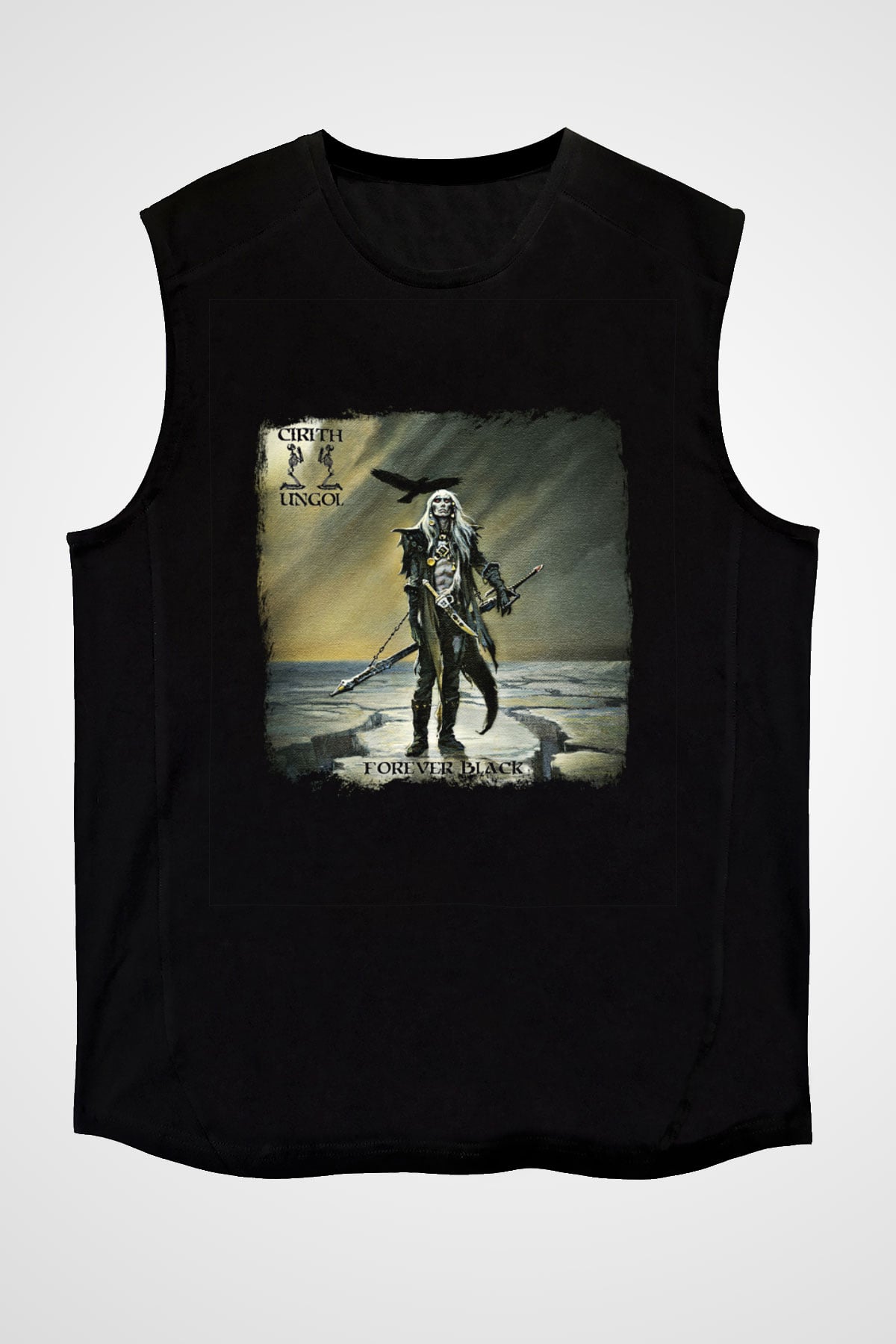 Cirith Ungol Baskılı Unisex Siyah Kolsuz Tişört